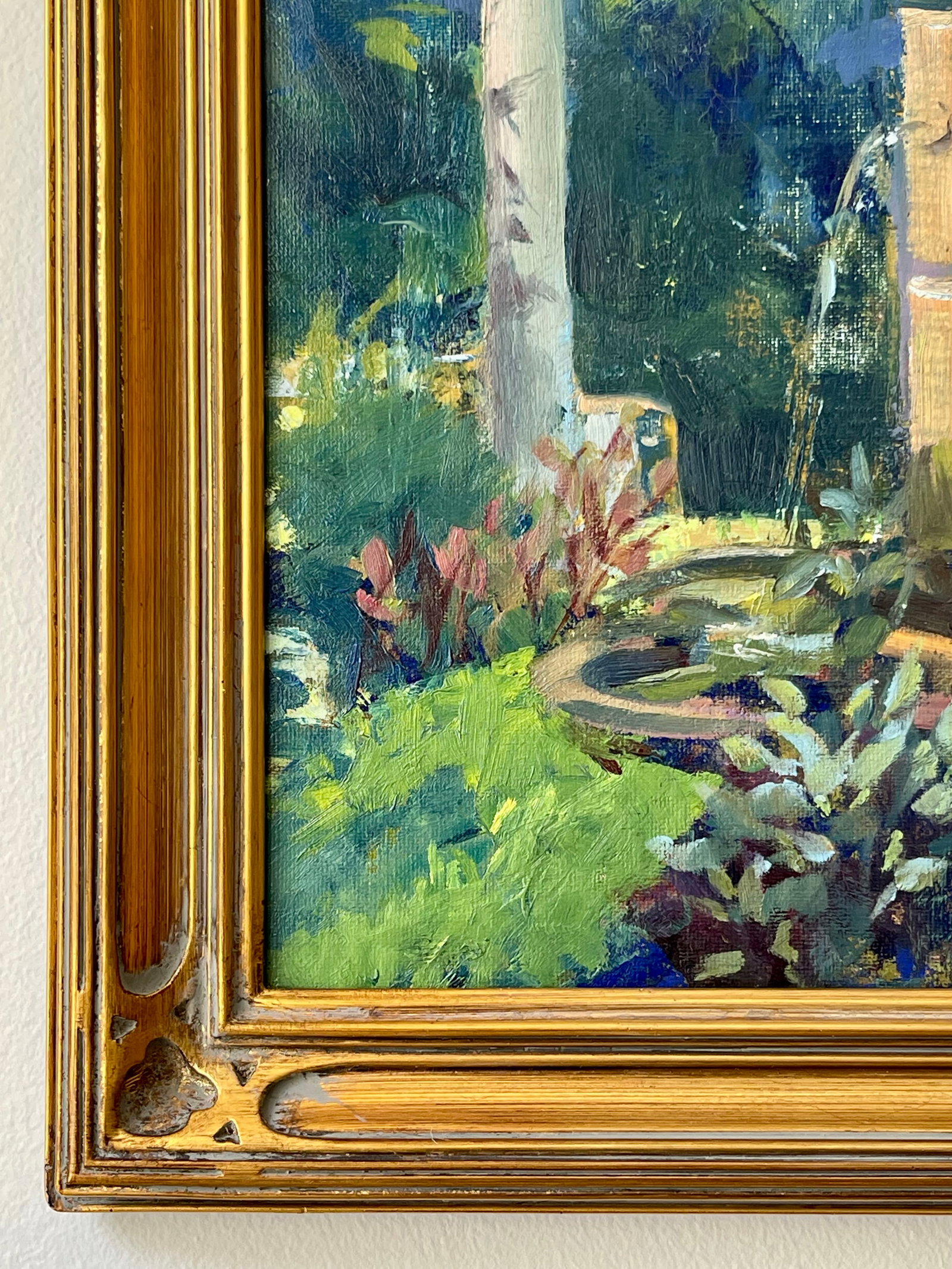 Late 20th Century Modern Impressionist Oil Painting of a Garden in Greens, Framed - 6