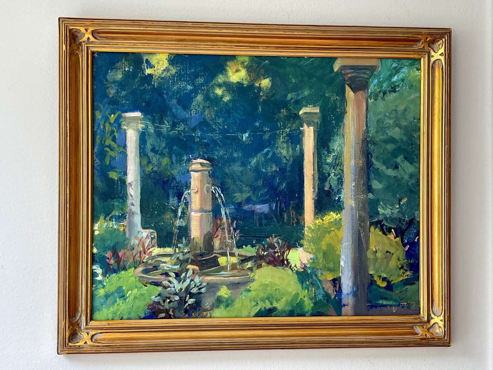 Late 20th Century Modern Impressionist Oil Painting of a Garden in Greens, Framed - 7