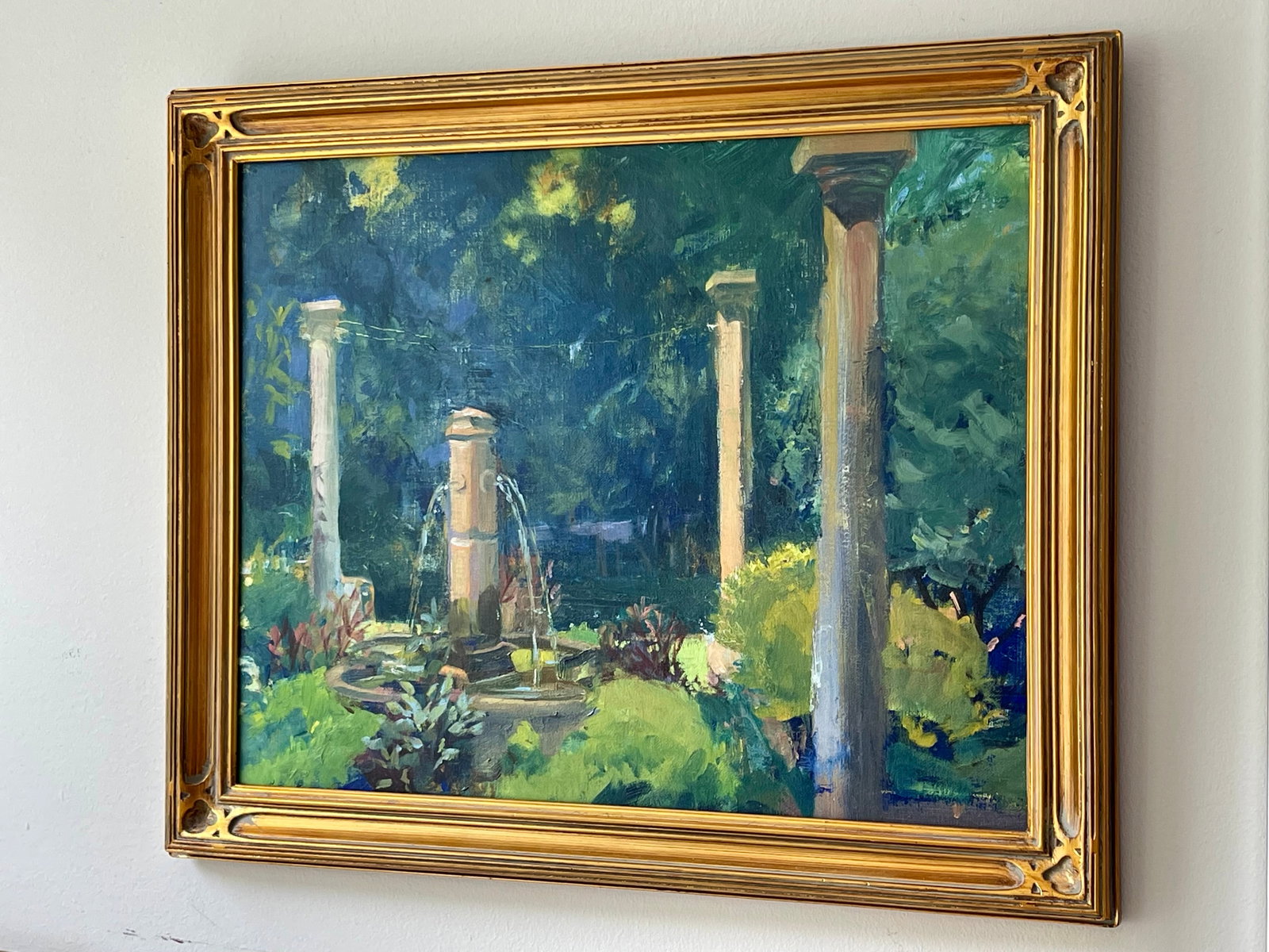 Late 20th Century Modern Impressionist Oil Painting of a Garden in Greens, Framed - 8
