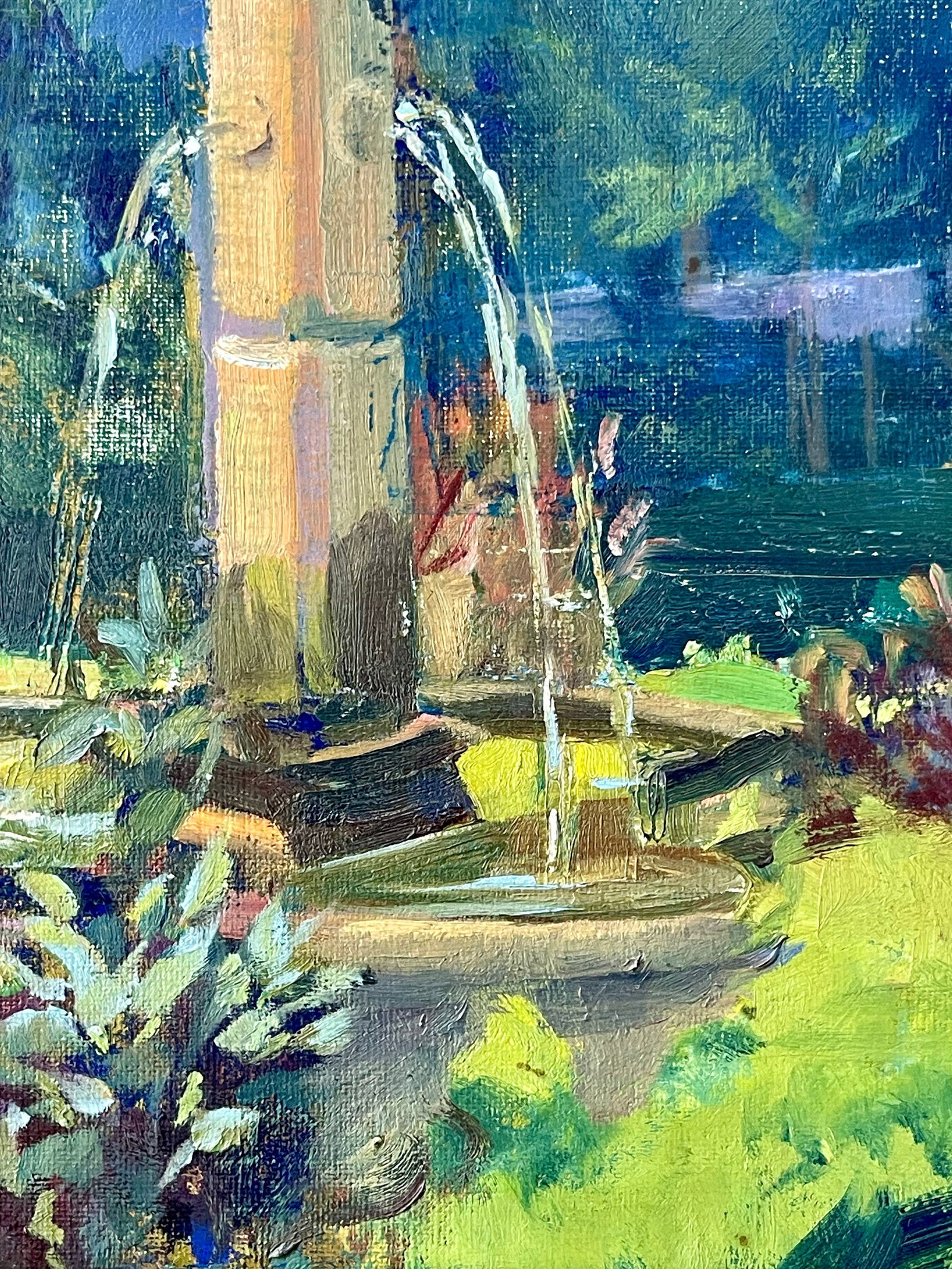 Late 20th Century Modern Impressionist Oil Painting of a Garden in Greens, Framed - 9