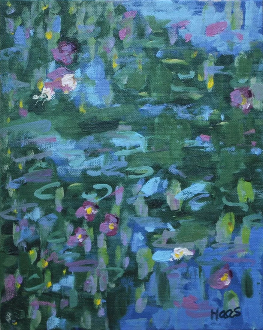 Water Gardens - Three White Lilies, Impressionist Oil Painting (1 of 5)