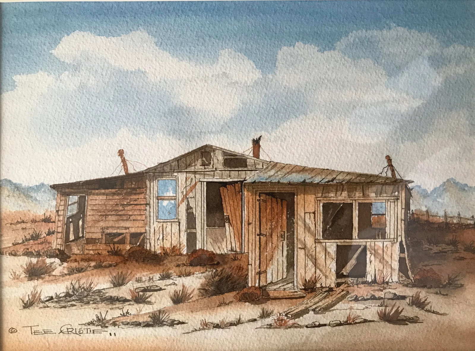 "Abandoned House" Contemporary Rustic Landscape Watercolor Painting by Tee Christie, Framed - 2