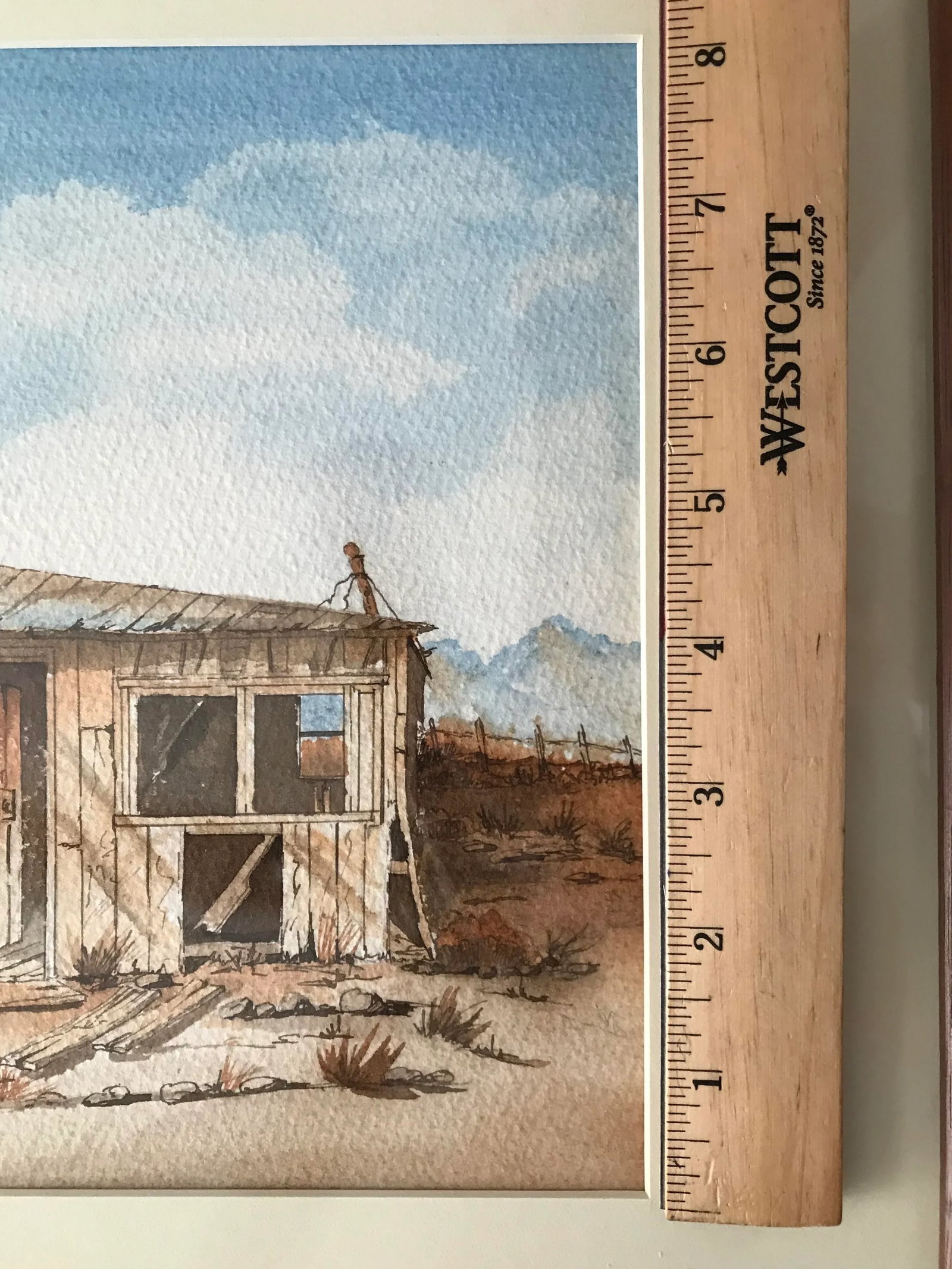 "Abandoned House" Contemporary Rustic Landscape Watercolor Painting by Tee Christie, Framed - 6