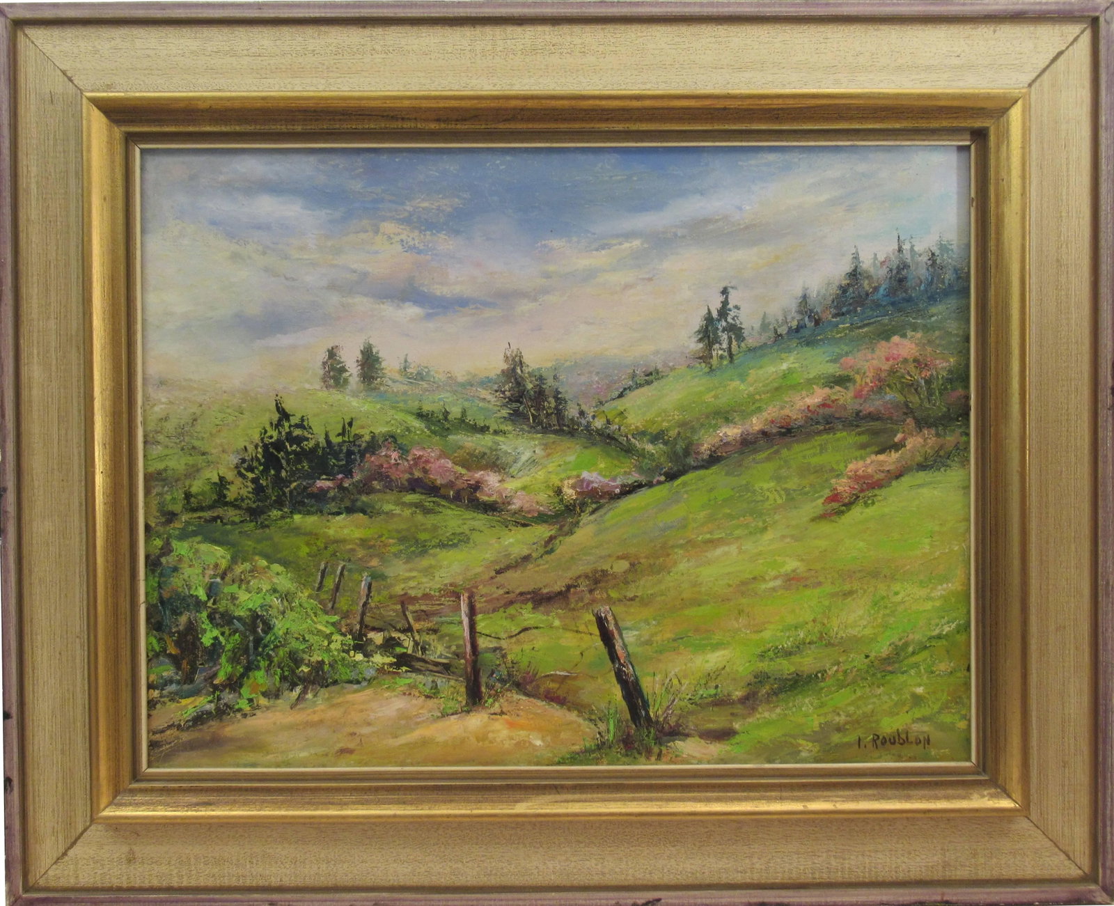 Irina Belotelkin Roublon, Landscape: This artwork c.1970 is a oil painting by Russian artist Irina Belotelkin Roublon 1913-2009. It is signed lower right by the artist. The canvas size is 18 x 24 inches, framed size is 25.5 x 31.5
