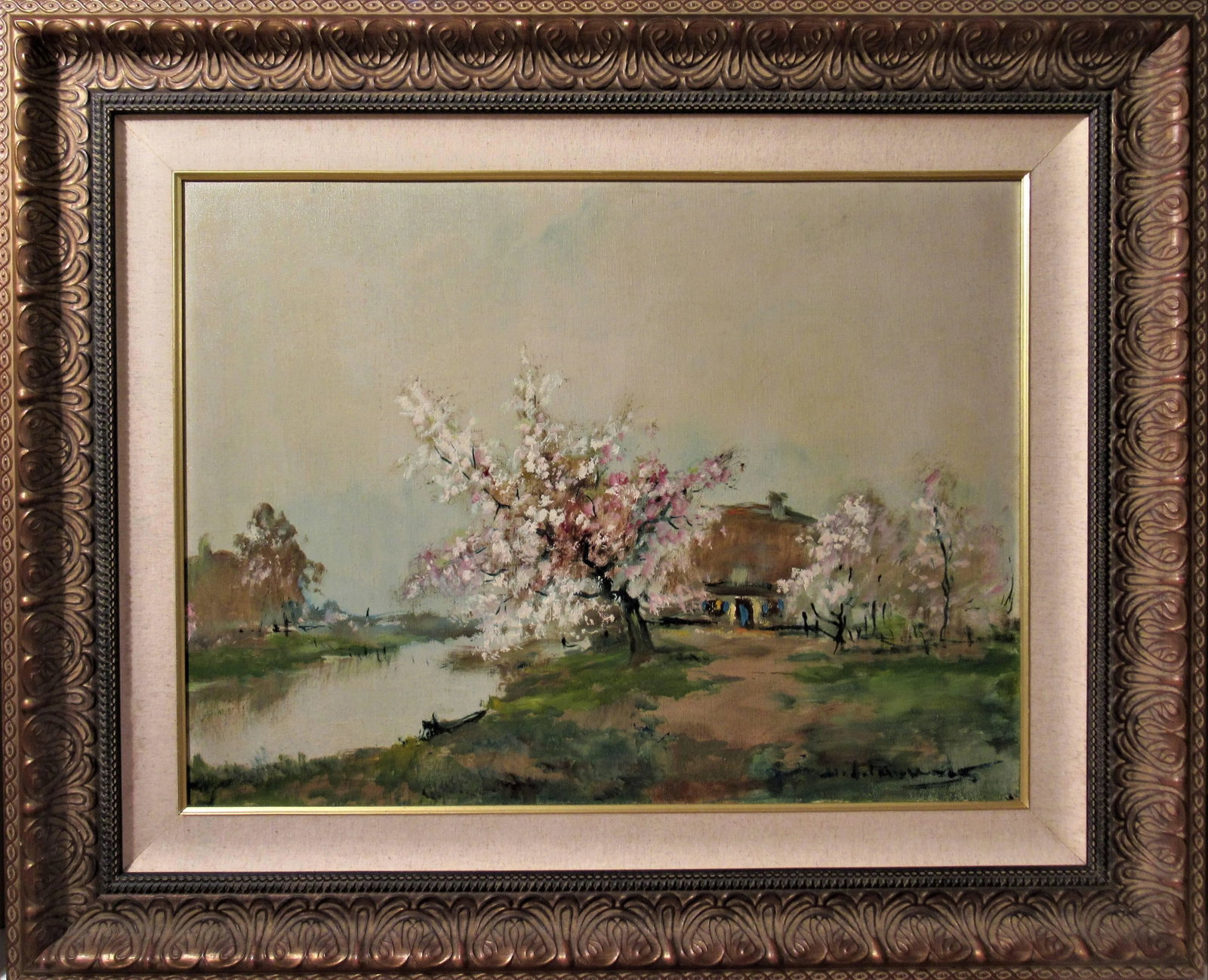 Henri Joseph Pauwels, Landscape with River and Farm, Circa 1950: Artist:Henri Jozef Pauwels (Belgian, 1903-1983) Title:Landscape With River And Farm Year:Circa 1950 Medium:Oil on canvas Canvas size: 23.5 x 31.25 inches Signature: Signed lower right by the artist Co