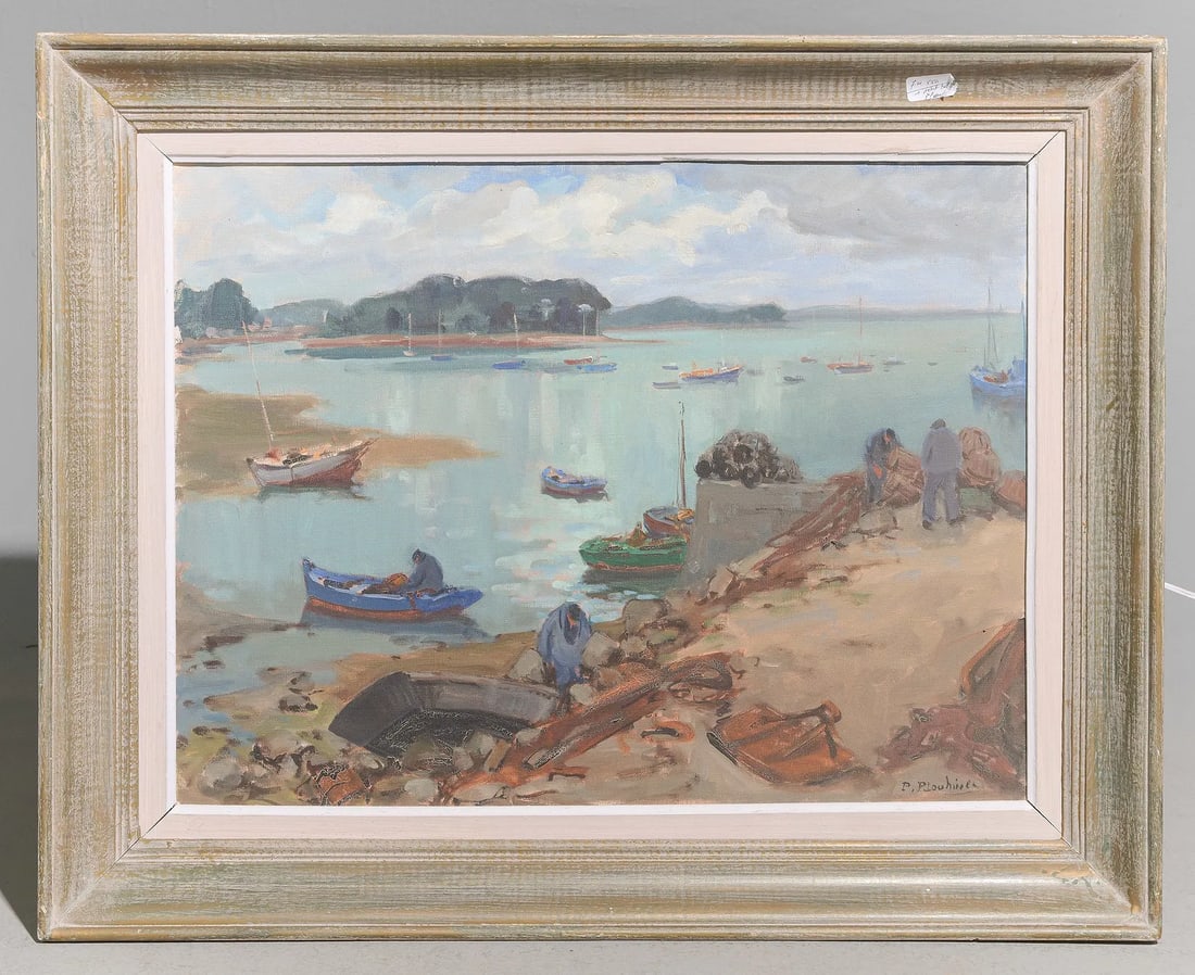 Framed Coastal Acrylic Painting With Boats, Late 20th Century - 3