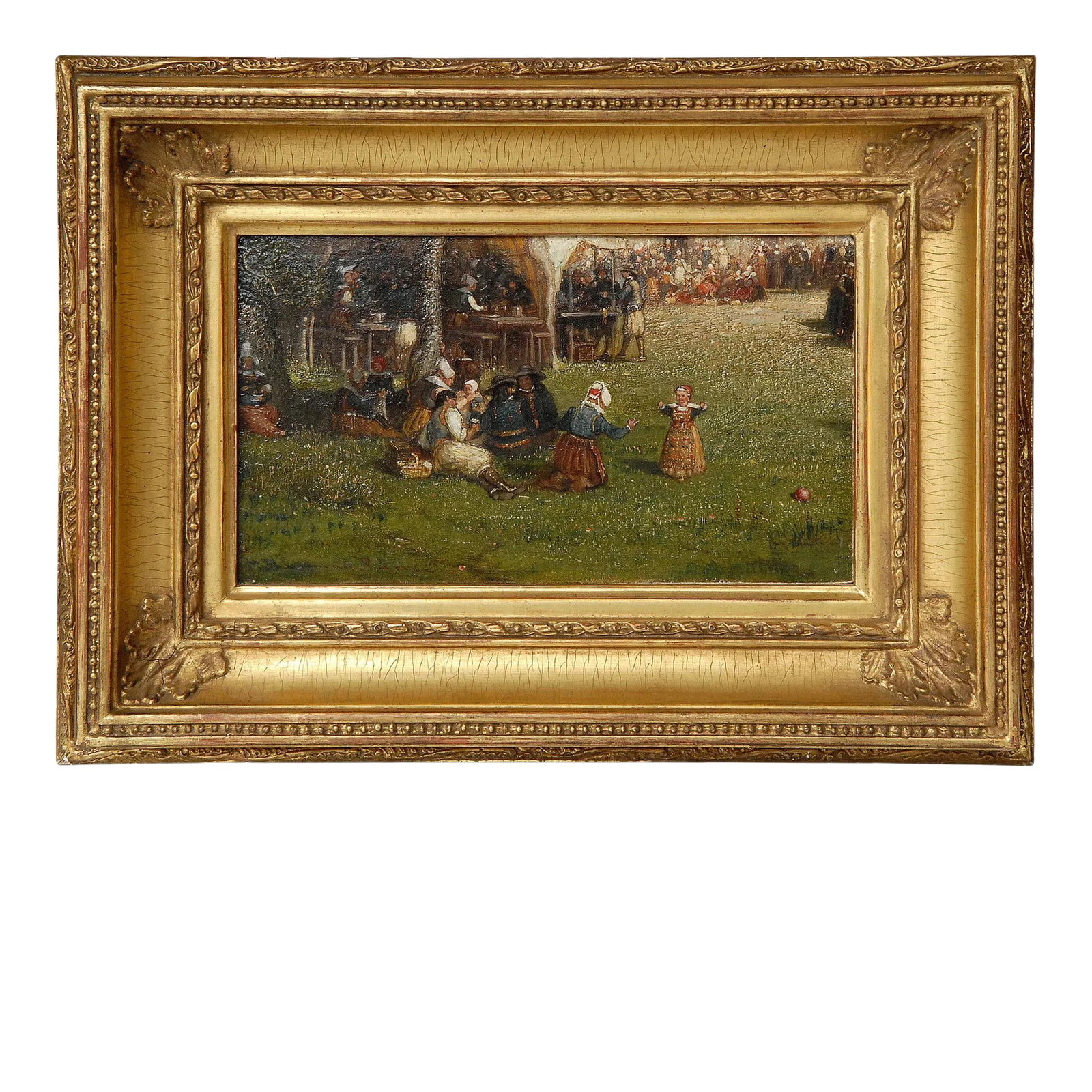 Oil Painting on Board of a Picnic by Samuel Colman: Antique American oil on board of a picnic by Samuel Colman (1832-1920) of New York. The scene shows a figure eating and drinking at a picnic, signed in the lower left corner, circa 1870. Colman travel