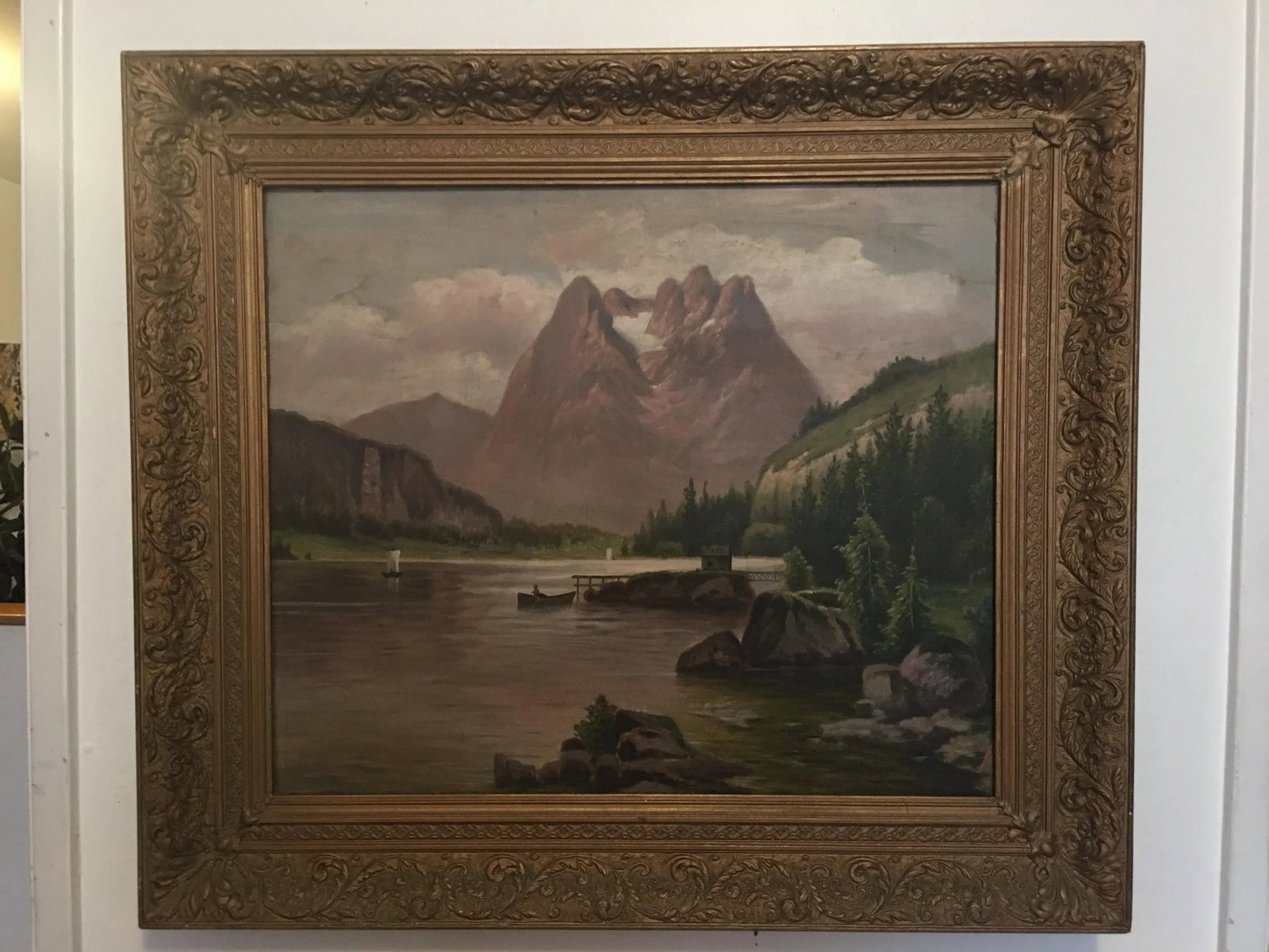 19th Century Mountain Landscape Oil Painting by Anton Pick, Framed - 6