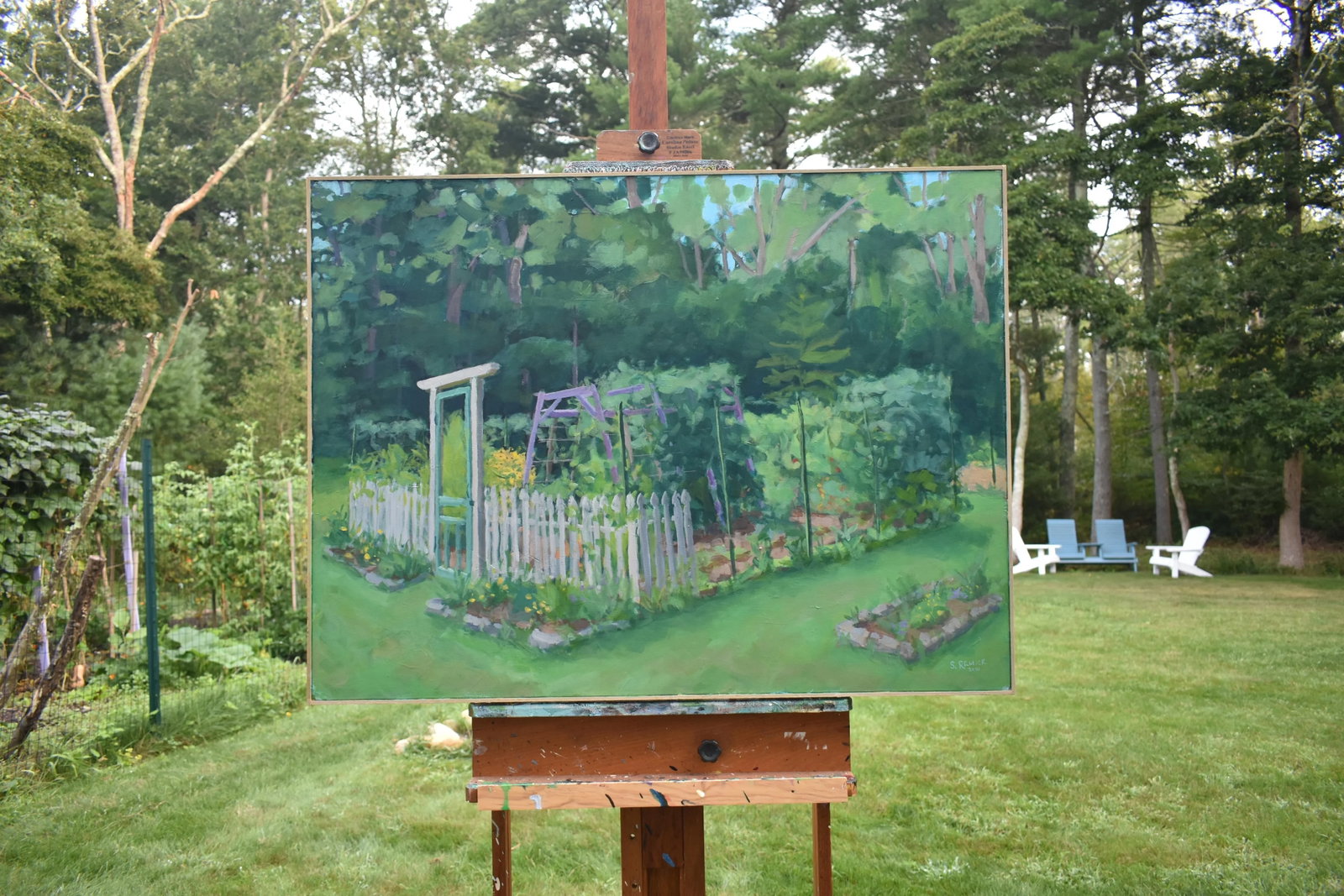 "The Garden, Late Summer" Contemporary Plein Air Painting by Stephen Remick, Framed - 10