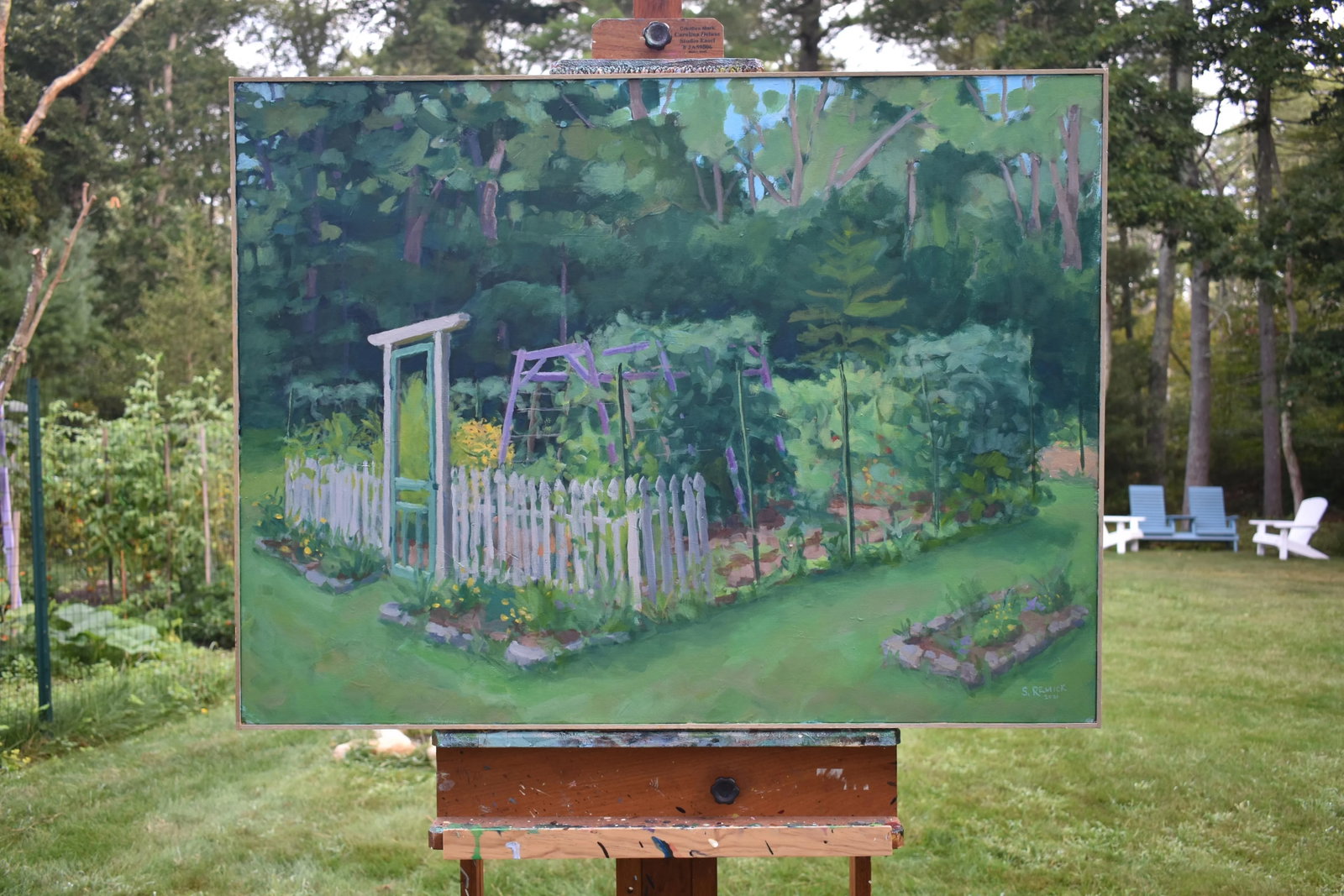 "The Garden, Late Summer" Contemporary Plein Air Painting by Stephen Remick, Framed - 11