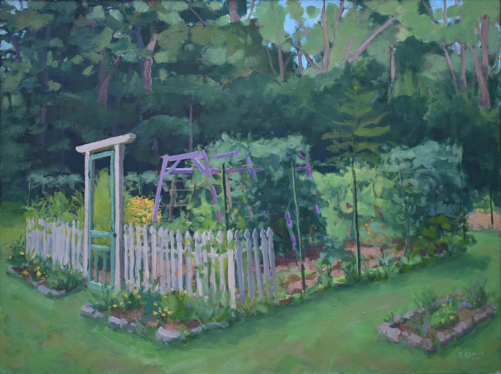 "The Garden, Late Summer" Contemporary Plein Air Painting by Stephen Remick, Framed - 2