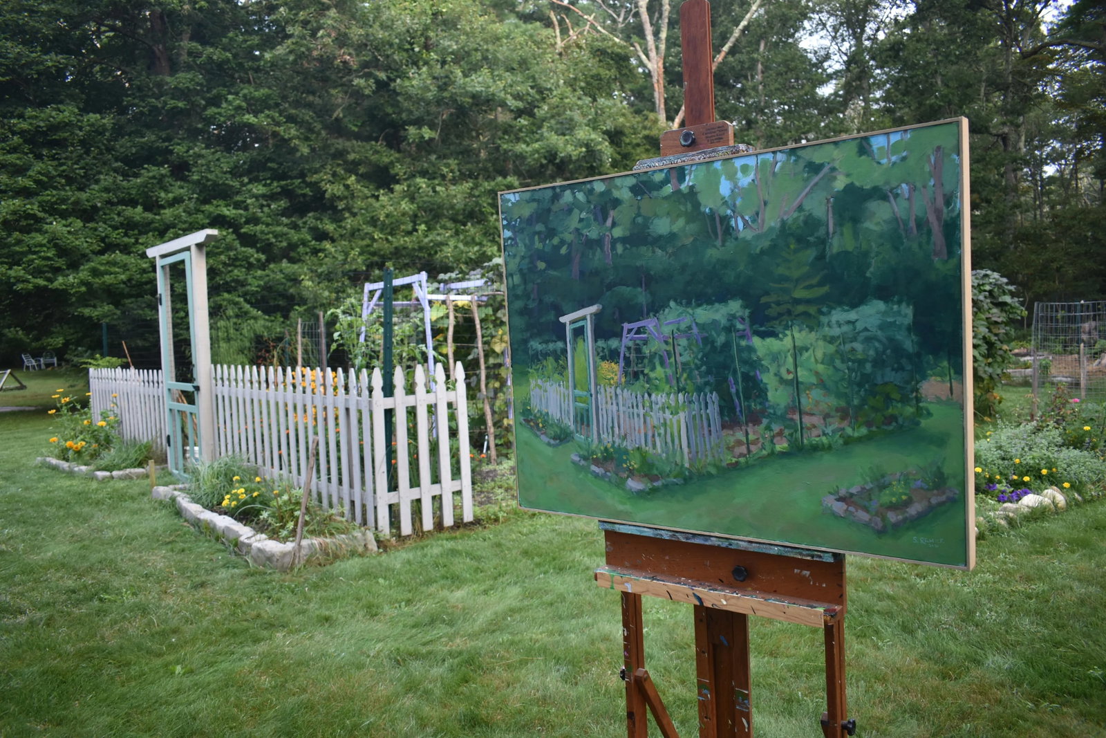 "The Garden, Late Summer" Contemporary Plein Air Painting by Stephen Remick, Framed - 3