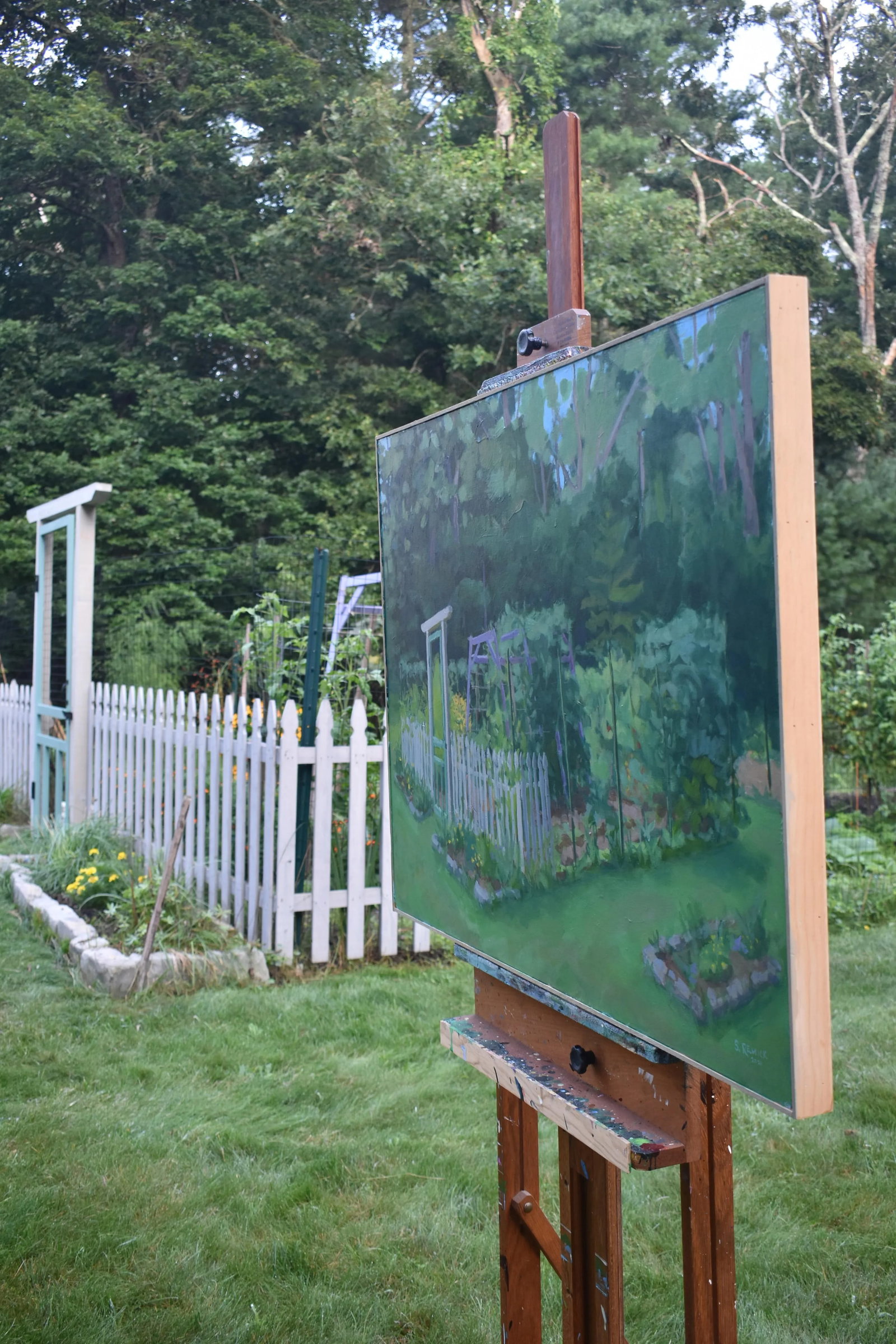 "The Garden, Late Summer" Contemporary Plein Air Painting by Stephen Remick, Framed - 9