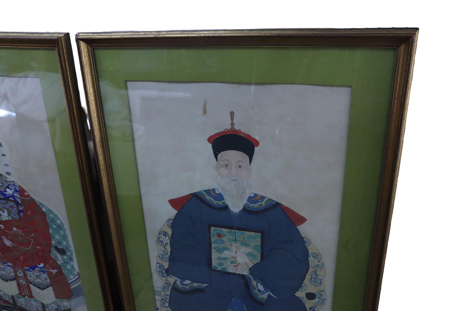 Pair of Large Antique Chinese 19th Century Painted Ancestor Portraits - 2