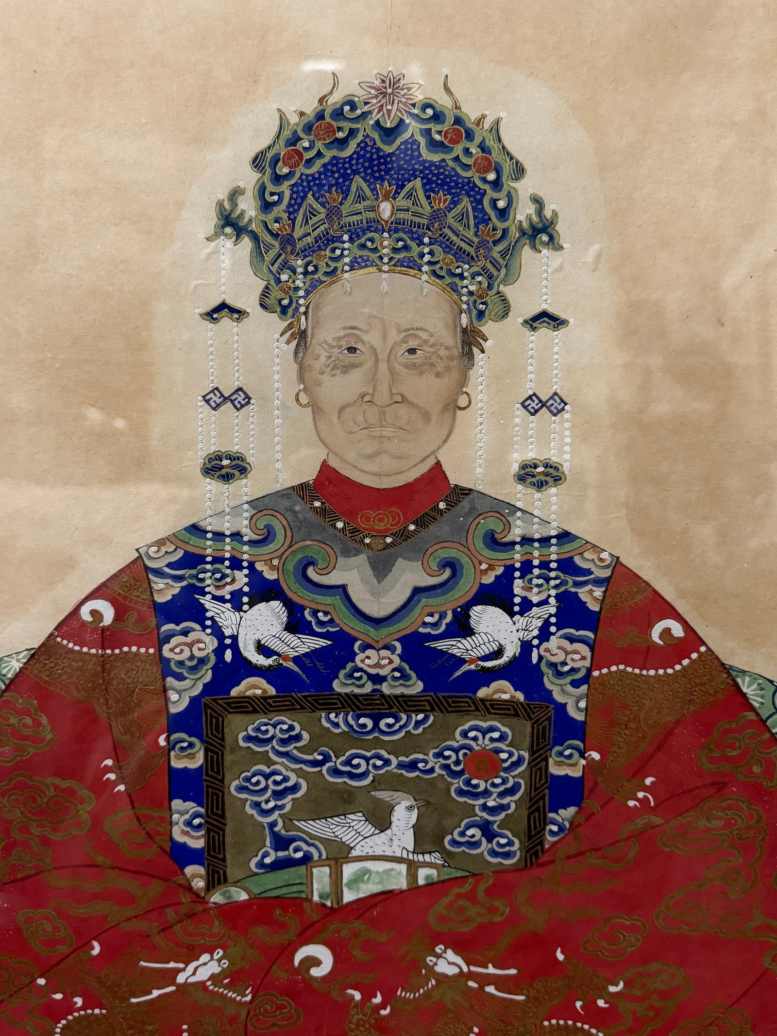 Pair of Large Antique Chinese 19th Century Painted Ancestor Portraits - 6
