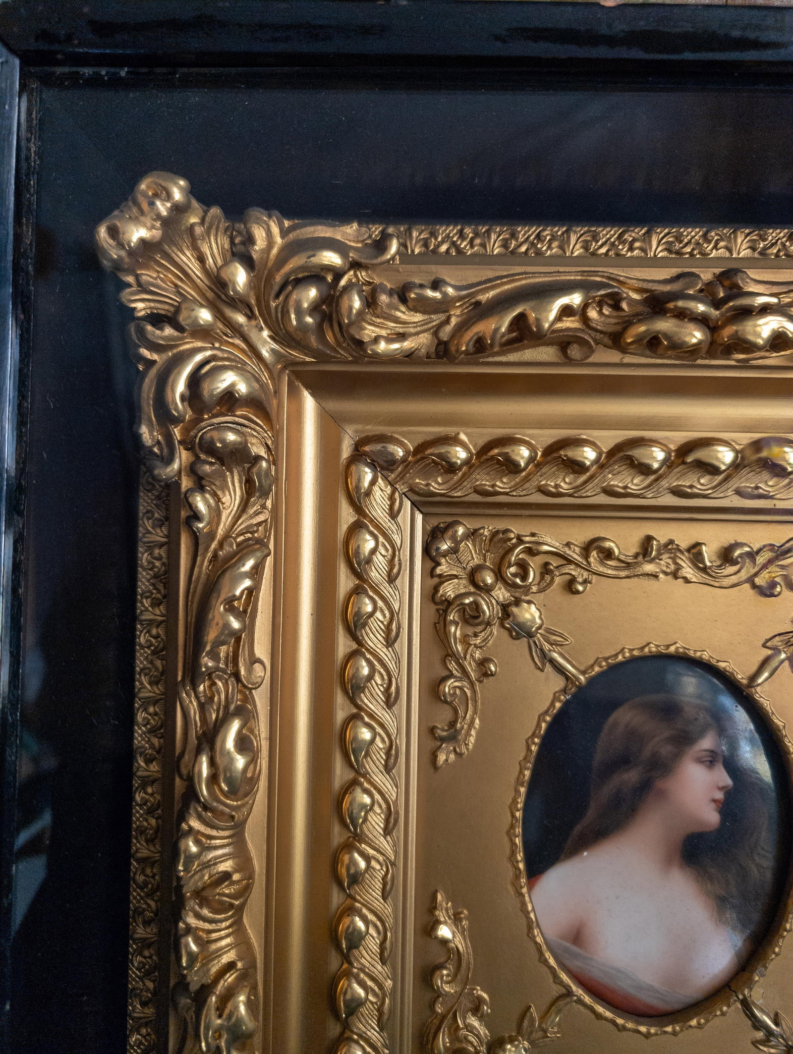 19th Century German KPM Style Miniature Portrait on Porcelain in Shadowbox Frame - 12