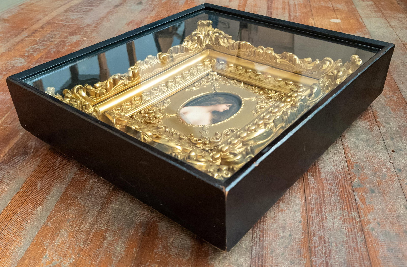 19th Century German KPM Style Miniature Portrait on Porcelain in Shadowbox Frame - 13