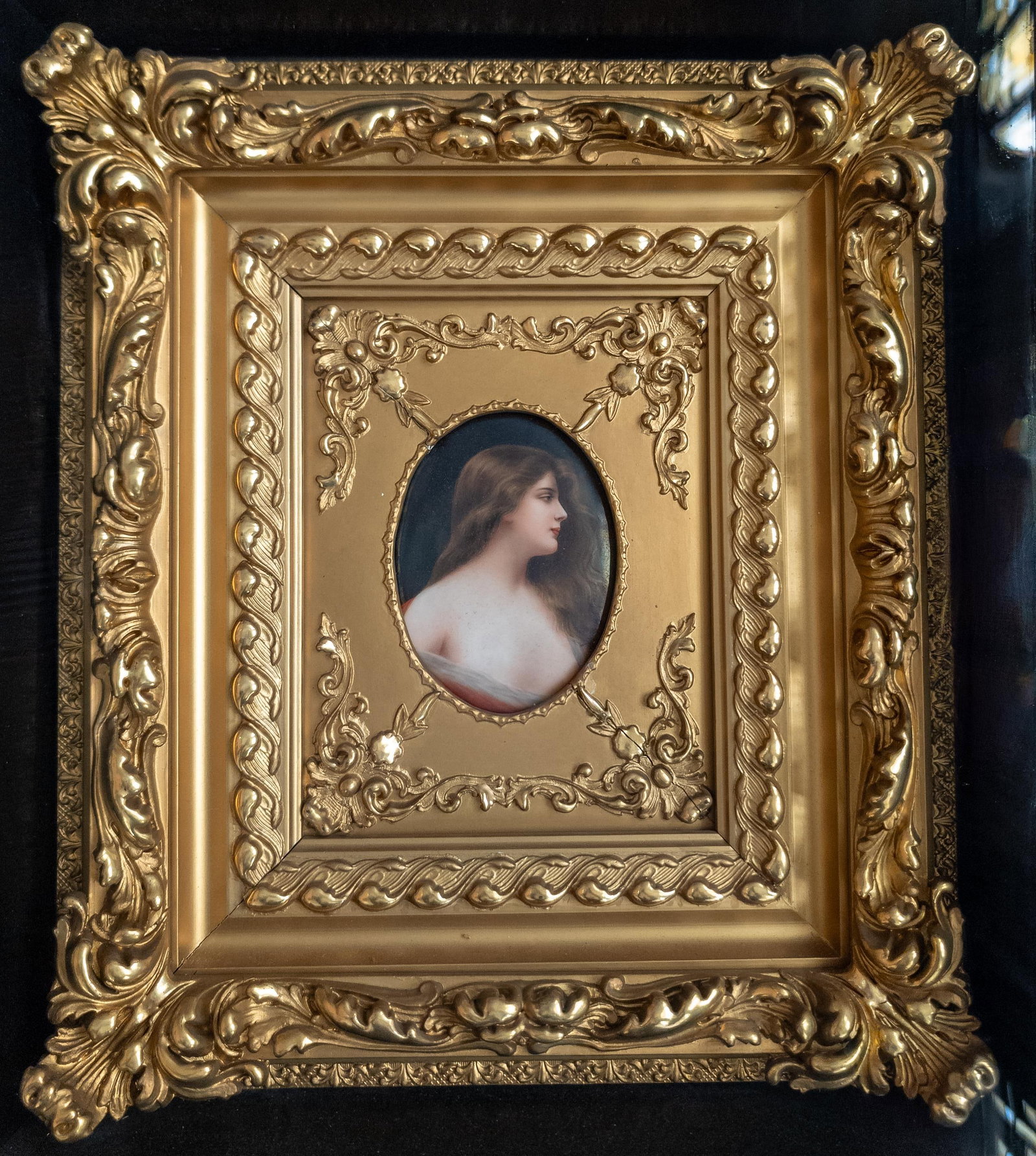 19th Century German KPM Style Miniature Portrait on Porcelain in Shadowbox Frame - 2