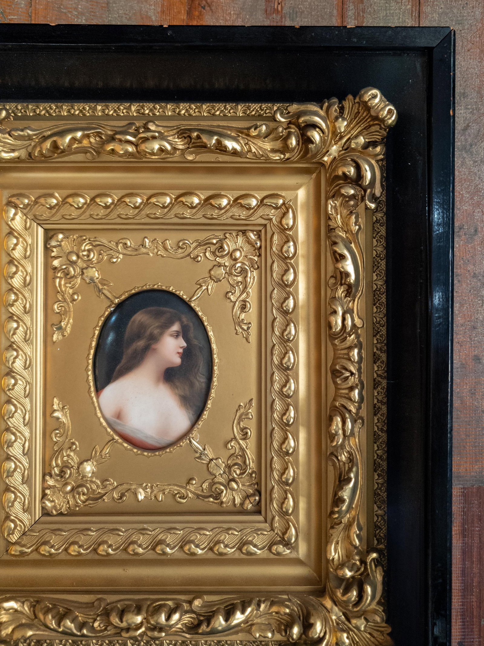 19th Century German KPM Style Miniature Portrait on Porcelain in Shadowbox Frame - 4