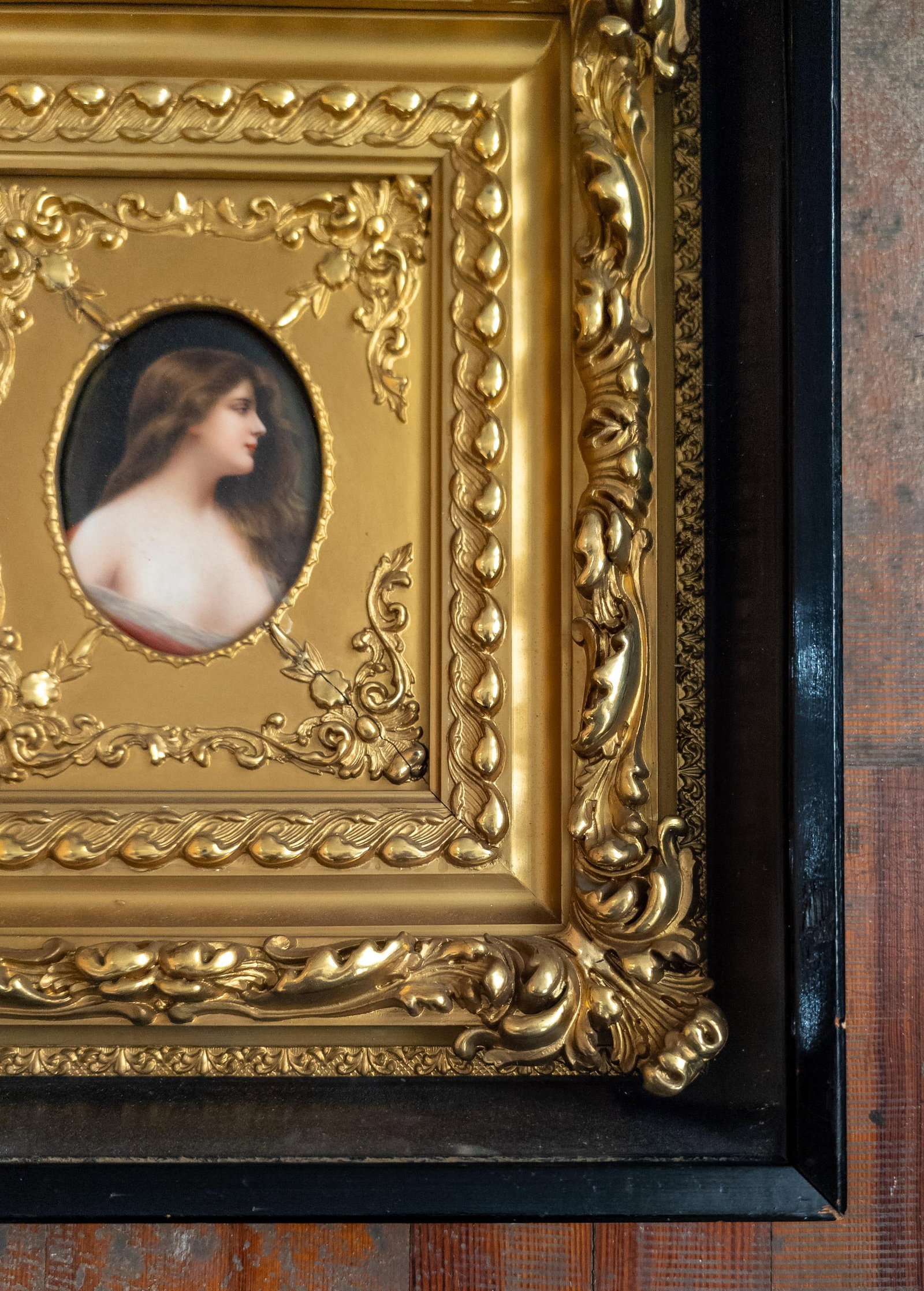 19th Century German KPM Style Miniature Portrait on Porcelain in Shadowbox Frame - 5