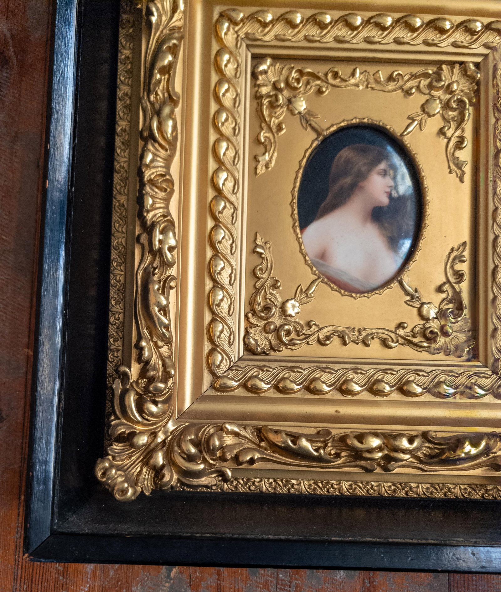 19th Century German KPM Style Miniature Portrait on Porcelain in Shadowbox Frame - 6
