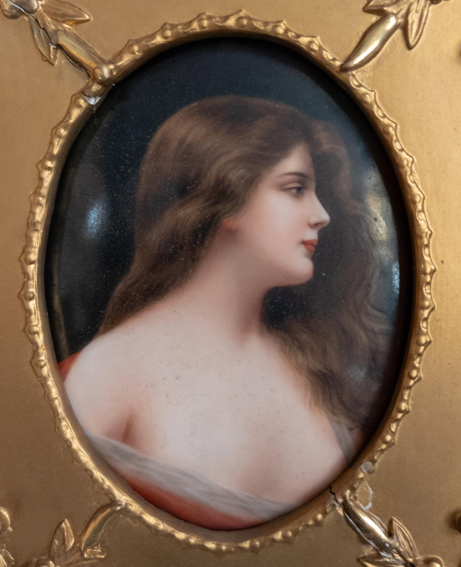 19th Century German KPM Style Miniature Portrait on Porcelain in Shadowbox Frame - 7