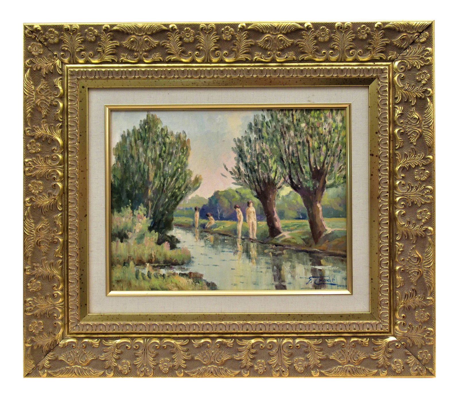 Florent Chade, Environ de Grenoble, 1982: Artist: Florent Chade (French, 1896-1985) Title: Environ de Grenoble Year: 1982 Medium:Oil on canvas board Board size: 10.65 x 13.75 inches Signature: Signed lower left Condition: Excellent Frame: