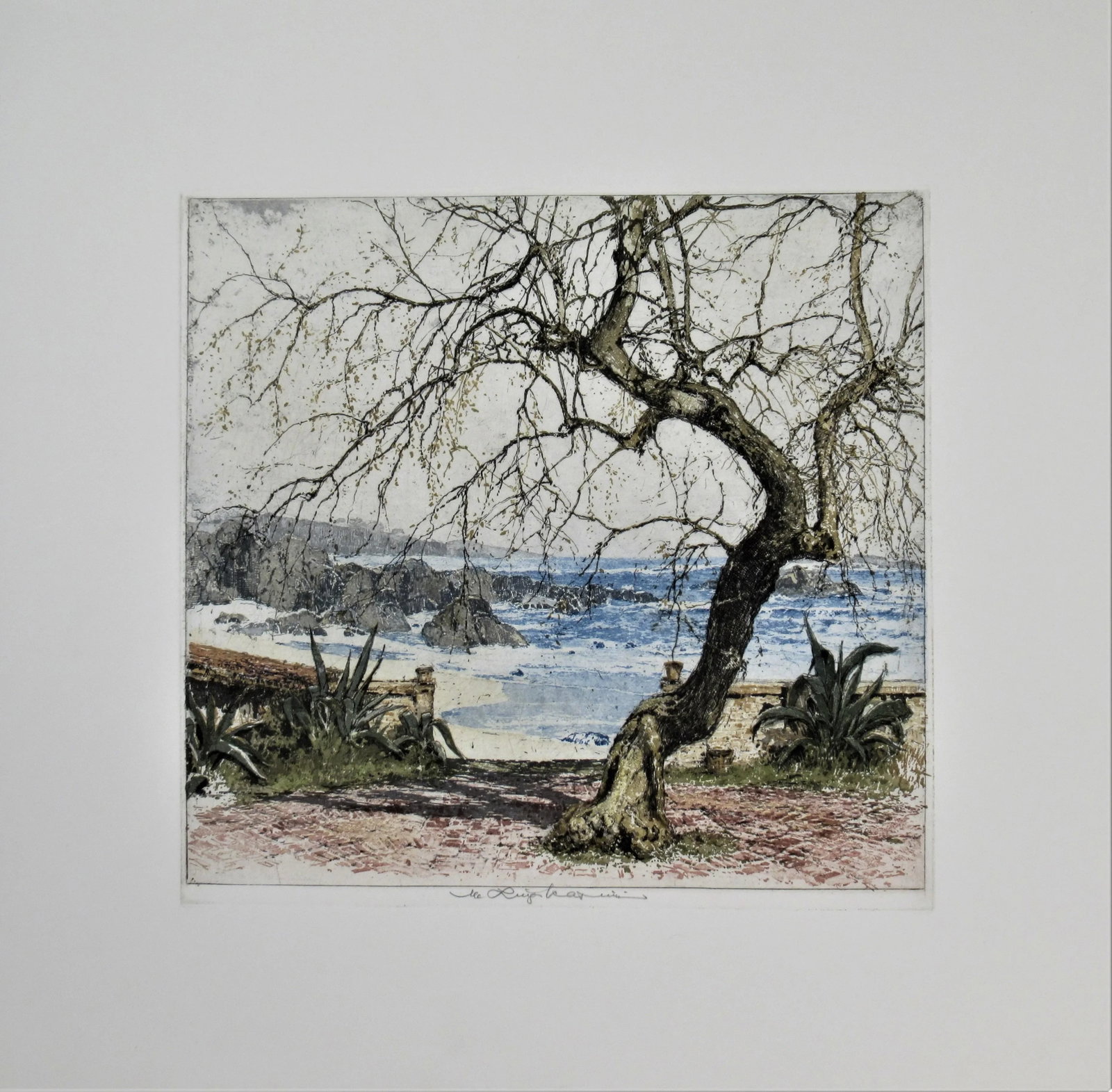 Luigi Kasimir, Golden Gate, San Francisco, California, Circa 1930: This artwork titled "Golden Gate, San Francisco, California" c.1930 is an original color etching and aquatint on watermarked Kasimir Vienna paper by Austrian artist Luigi Kasimir, 1881-1962. It is