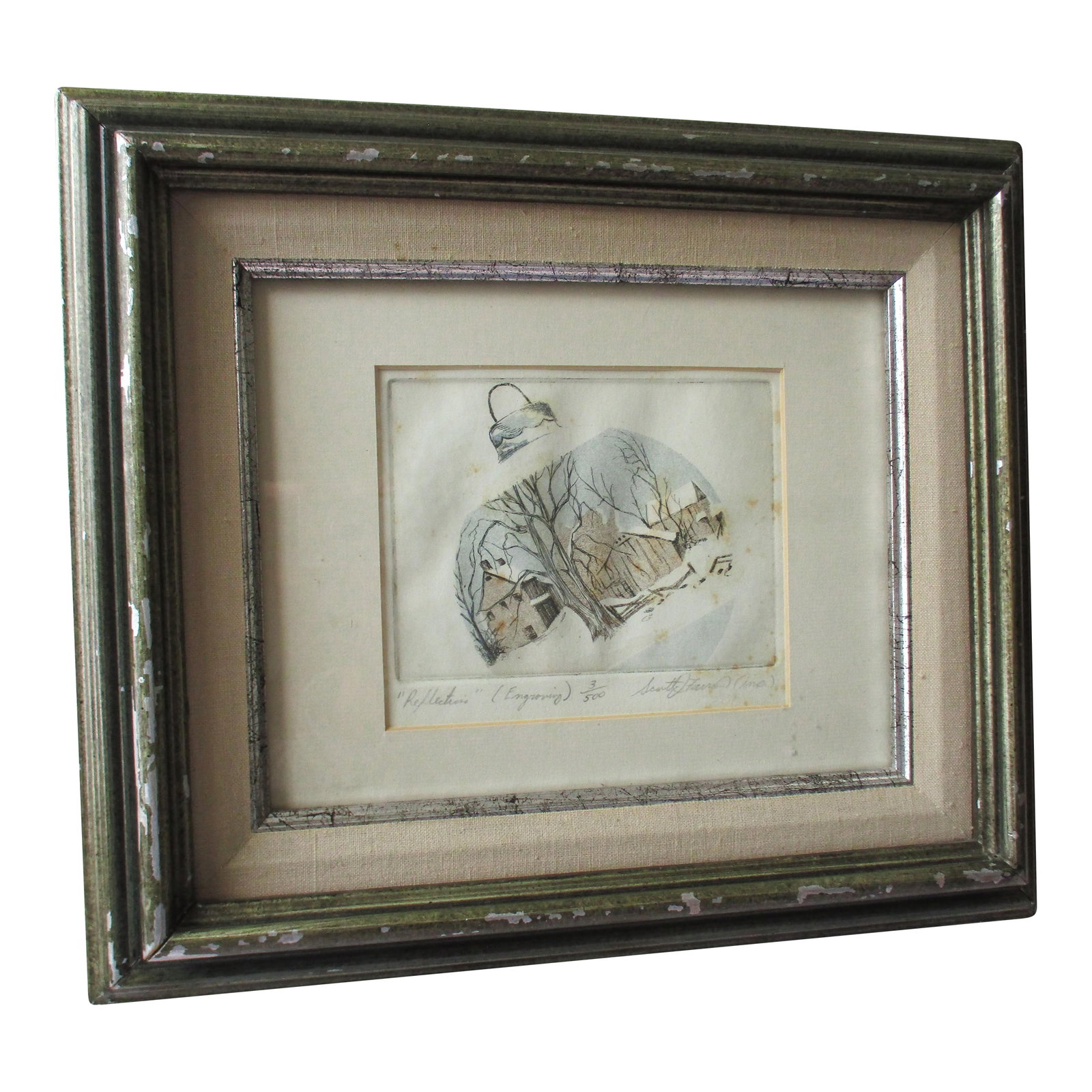 Vintage Christmas "Reflections" Artist Pencil Signed Limited Edition Engraving 3 / 500: This is a Wonderful! Vintage and this could be an Antique as I am not sure about the Age Christmas Artist Pencil Signed Scott J. Farram? Limited Edition Engraving that is 3 of 500 titled