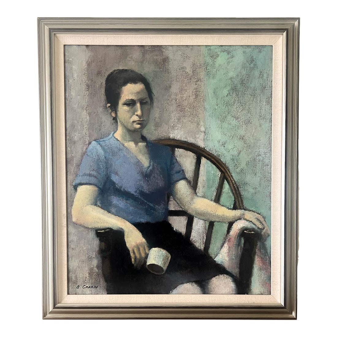 Large Vintage Impressionist Woman Portrait Oil Painting: This wonderful mid 20th century impressionist oil painting was acquired from a massive estate. The homeowner was an antique dealer and collector. It was filled with goodies wherever you looked. The pa