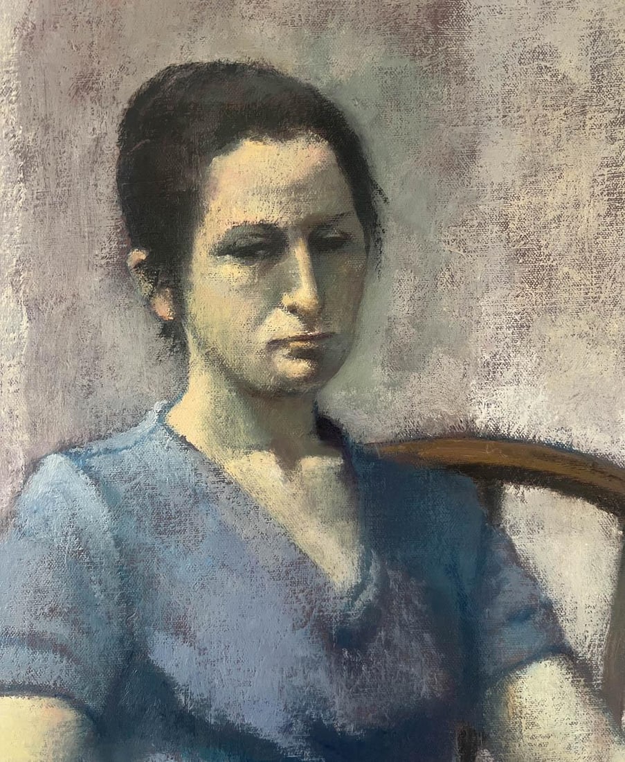 Large Vintage Impressionist Woman Portrait Oil Painting - 3