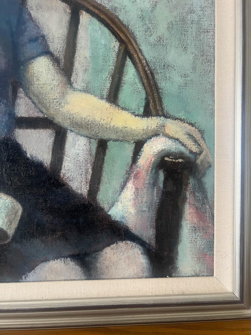 Large Vintage Impressionist Woman Portrait Oil Painting - 4