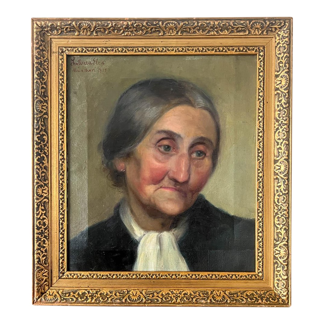 1914 French Woman Portrait Oil Painting (1 of 7)