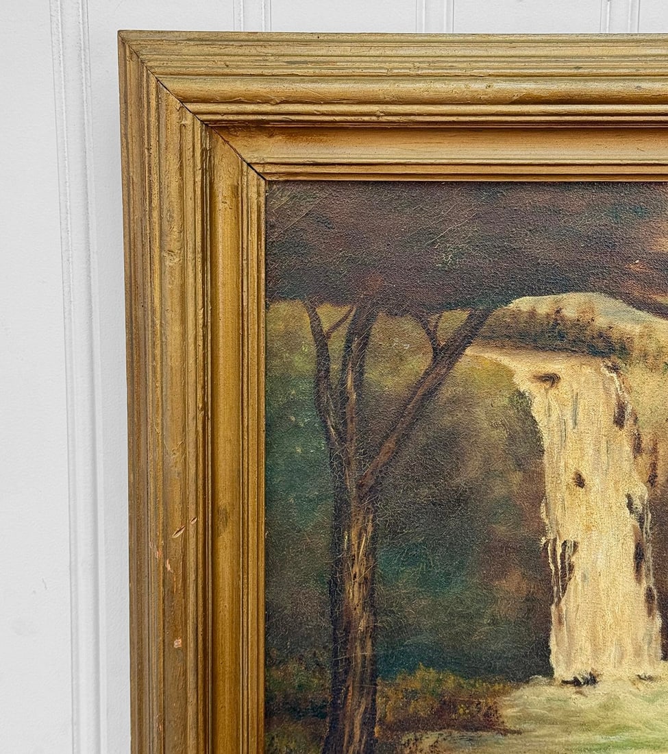 Antique Art Nouveau Nude Women "Water Flower" Signed Oil on Canvas Painting - 11