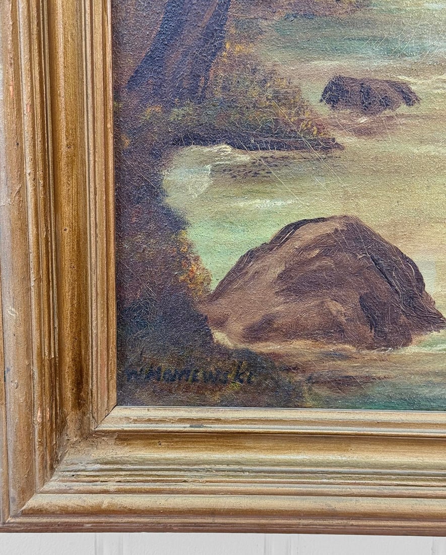 Antique Art Nouveau Nude Women "Water Flower" Signed Oil on Canvas Painting - 13