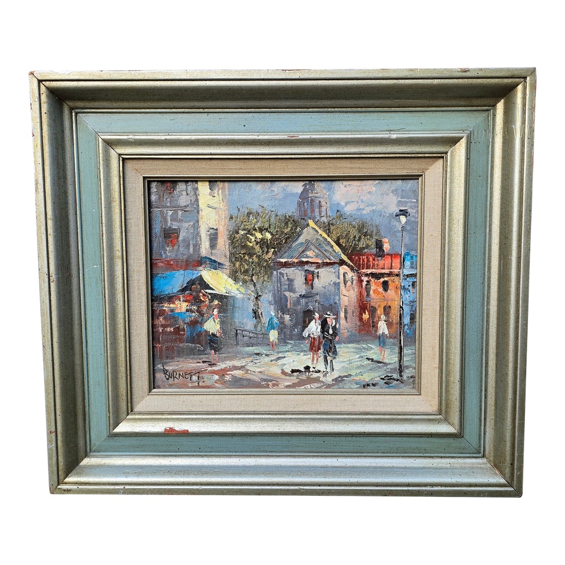 Mid 20th Century Paris Scene Oil Painting: This is an impressionist city scene and is attributed and in the likeness to the artist Caroline Burnett but this is not guaranteed. This has hints of Expressionism and textured brush strokes. Conditi