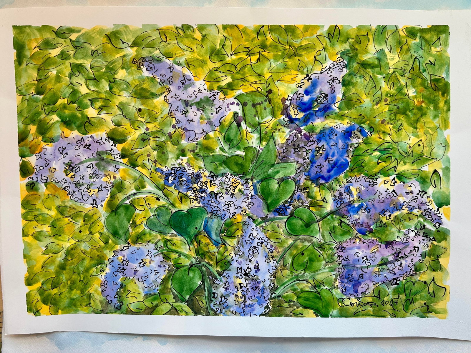 Original Watercolor Painting "Inside the Lilac Hedge" - 3