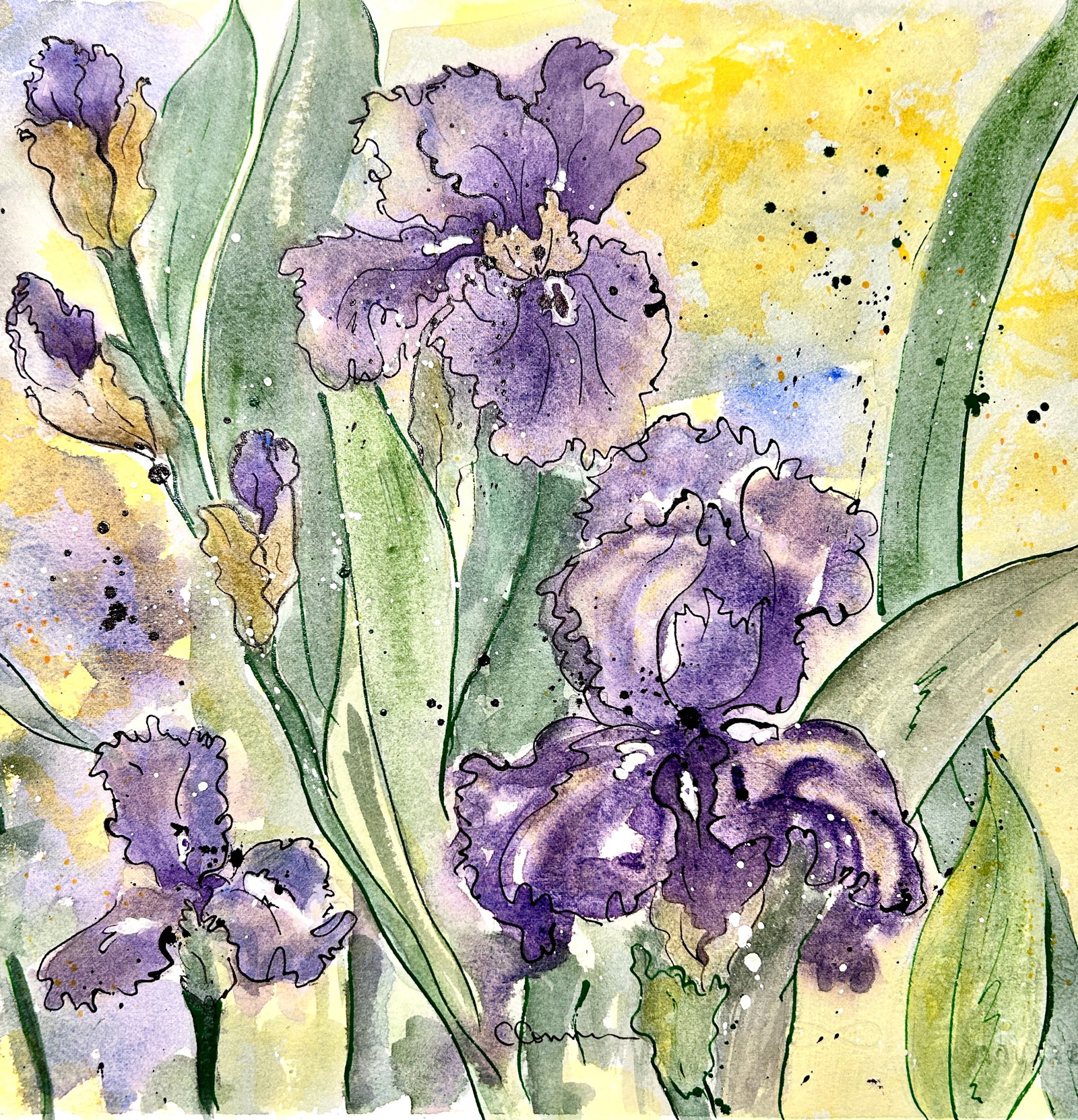Original Watercolor Painting "Amethyst Iris" - 2