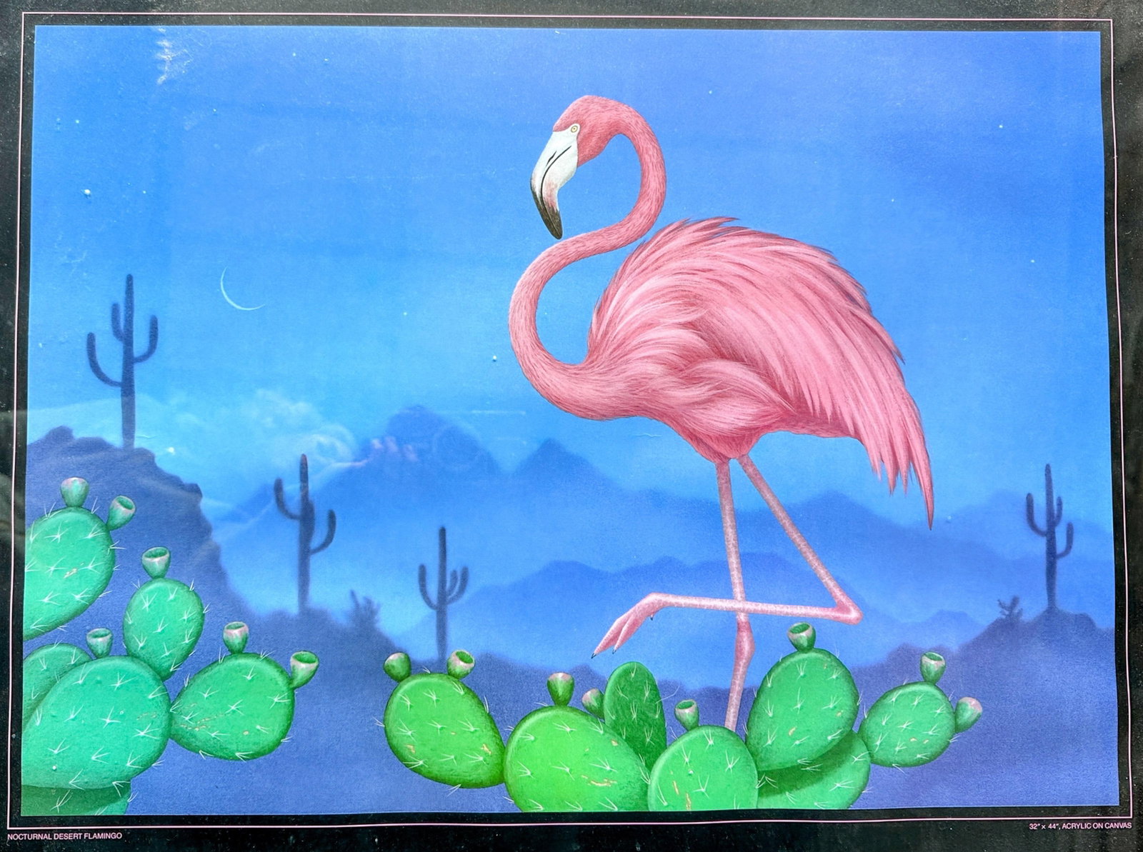 1980s Original Poster Nocturnal Desert, Flamingo, by Michael Morrow, Santa Fe - 10