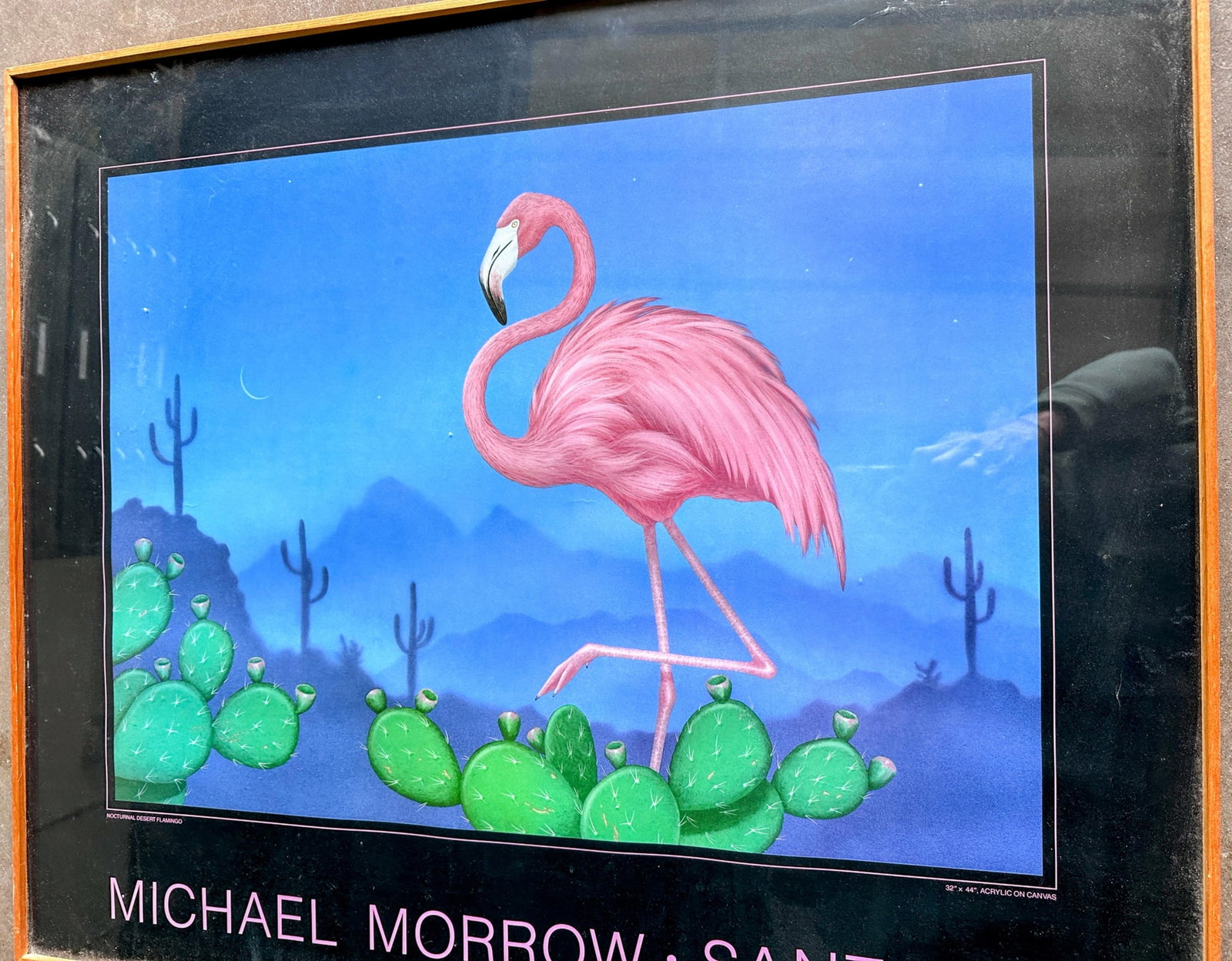1980s Original Poster Nocturnal Desert, Flamingo, by Michael Morrow, Santa Fe - 12