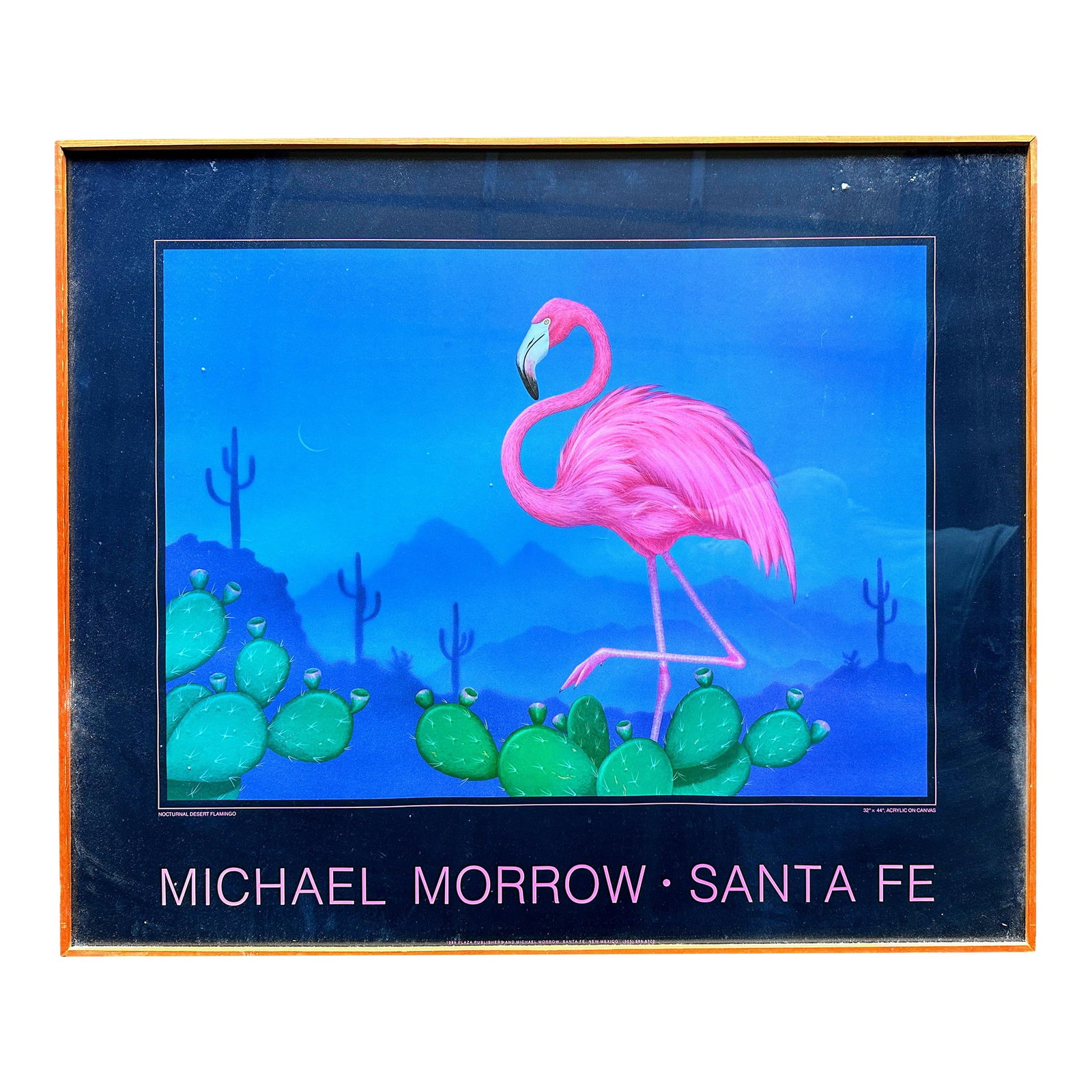 1980s Original Poster Nocturnal Desert, Flamingo, by Michael Morrow, Santa Fe (1 of 12)
