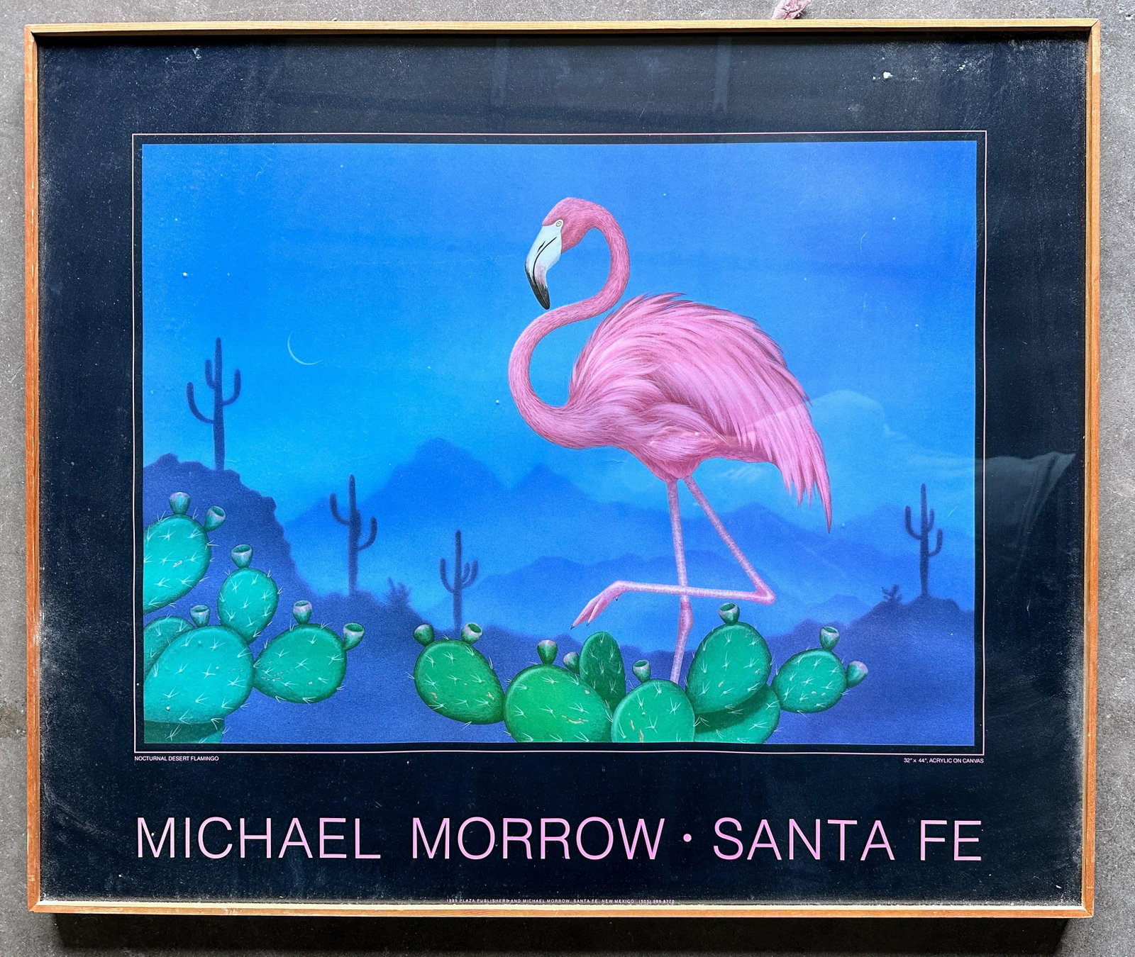 1980s Original Poster Nocturnal Desert, Flamingo, by Michael Morrow, Santa Fe - 2