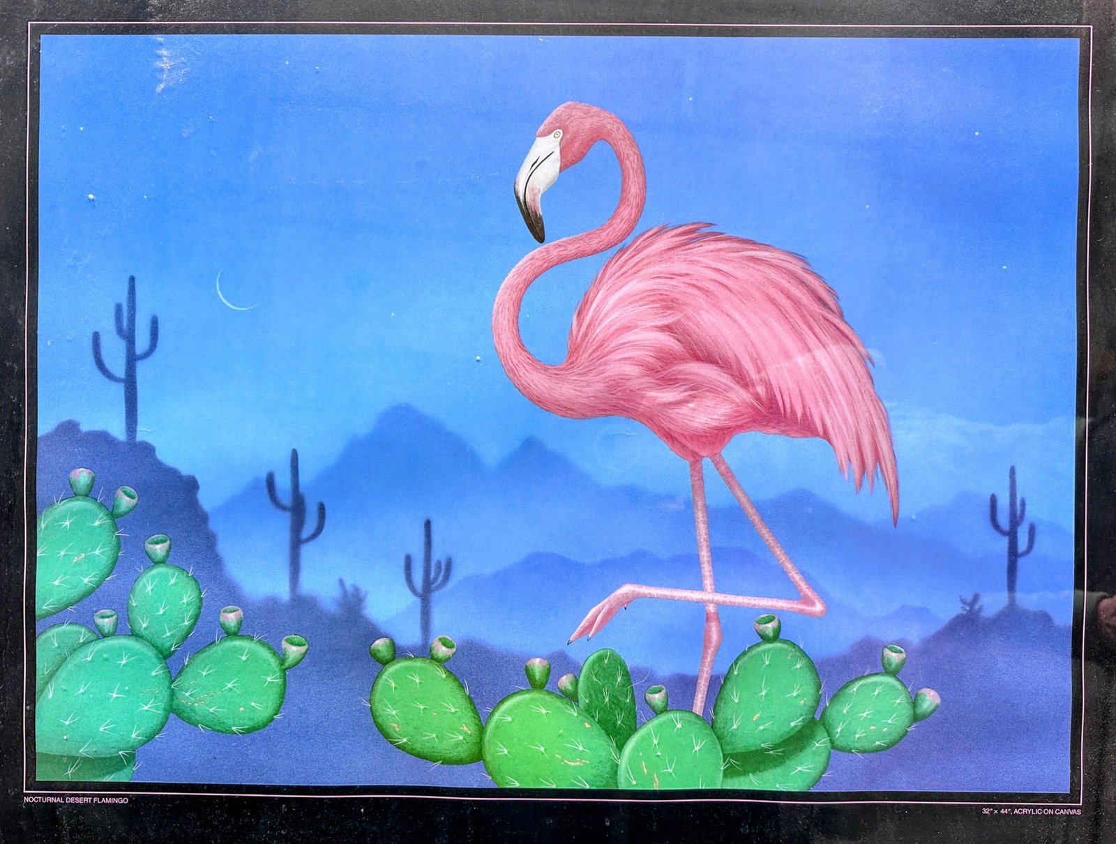 1980s Original Poster Nocturnal Desert, Flamingo, by Michael Morrow, Santa Fe - 5