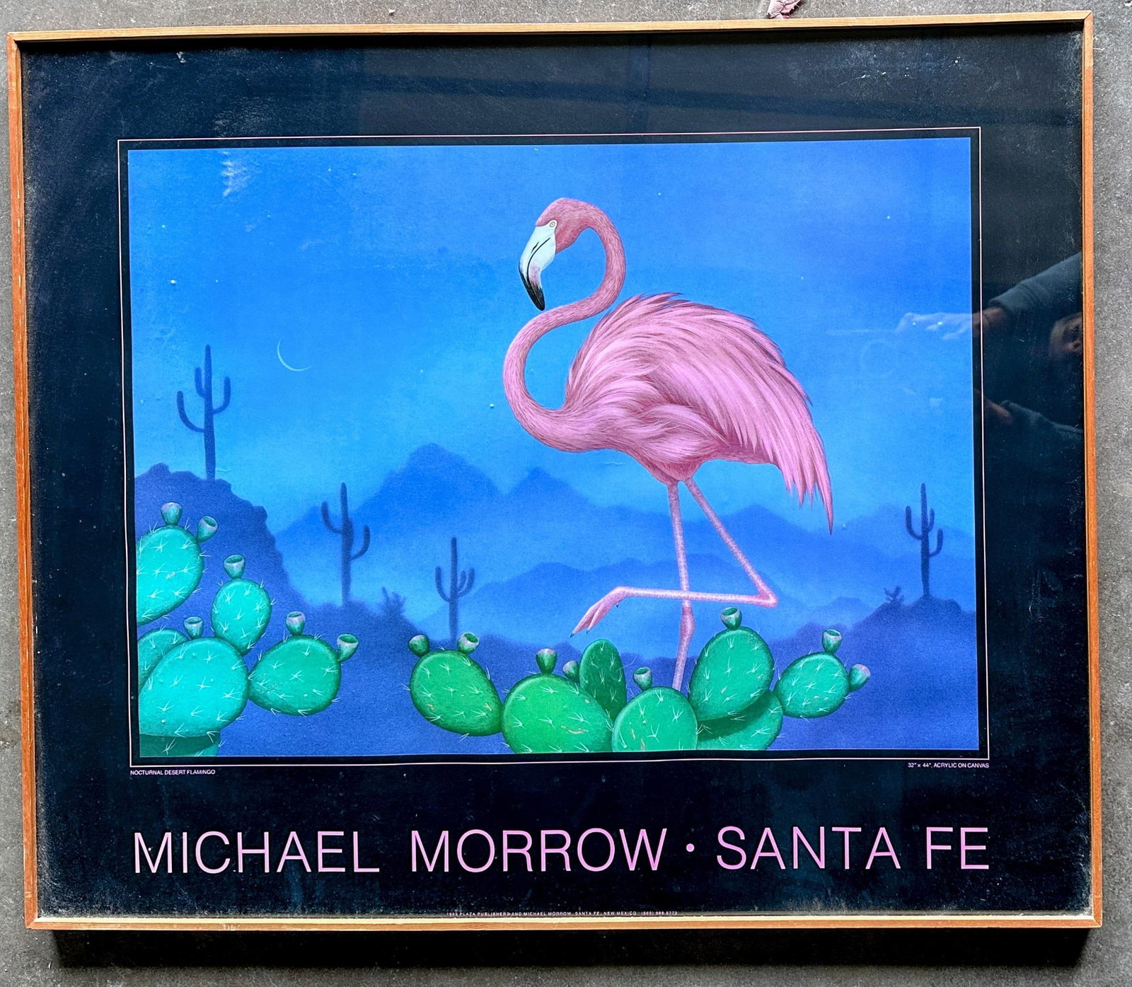 1980s Original Poster Nocturnal Desert, Flamingo, by Michael Morrow, Santa Fe - 8