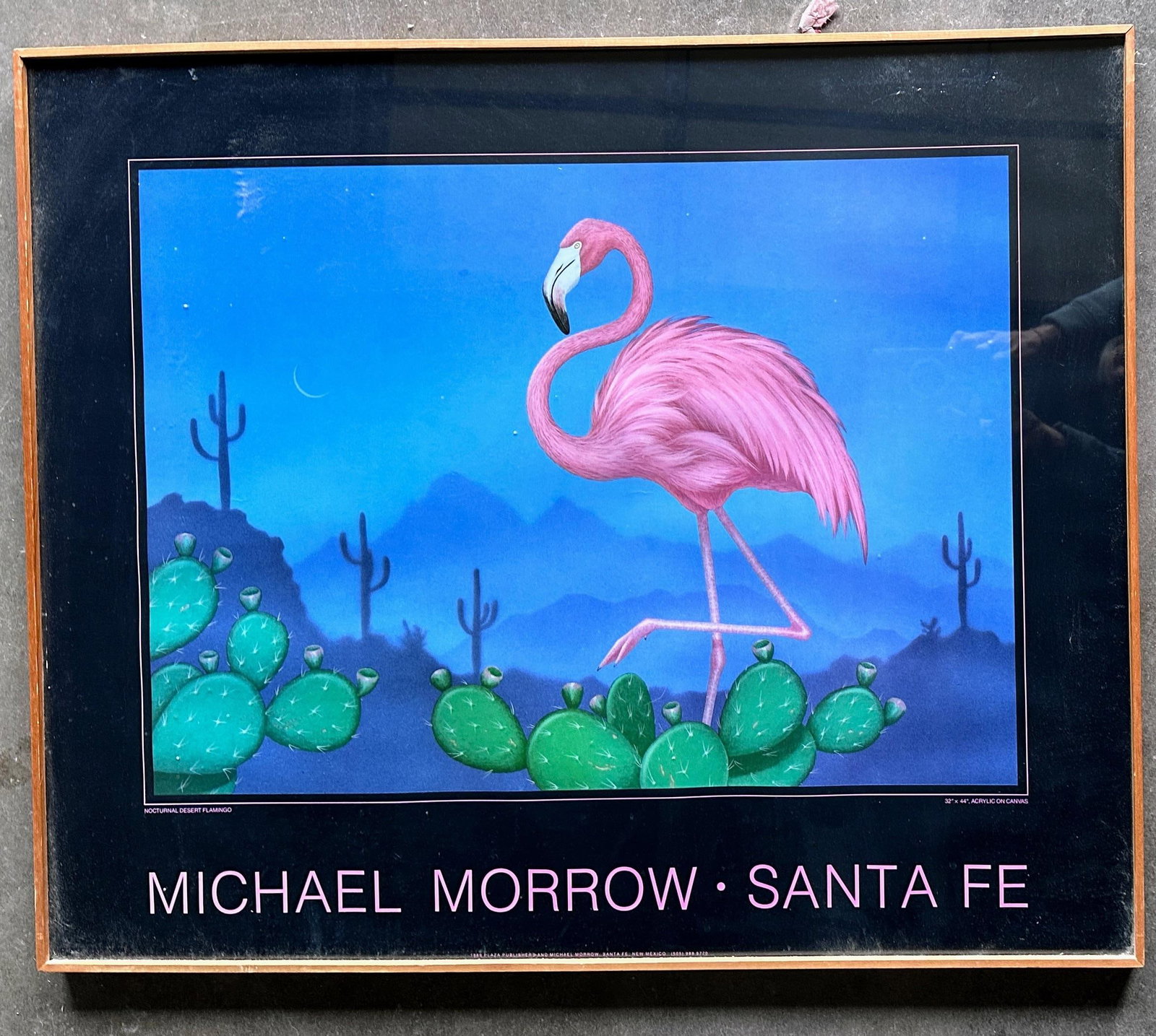 1980s Original Poster Nocturnal Desert, Flamingo, by Michael Morrow, Santa Fe - 9