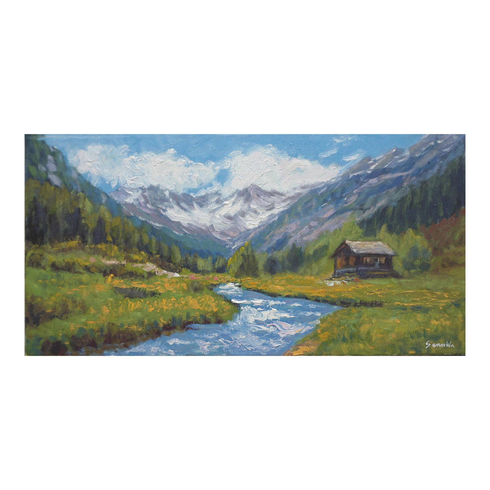 Original Oil Painting of Alps Mountain (1 of 5)