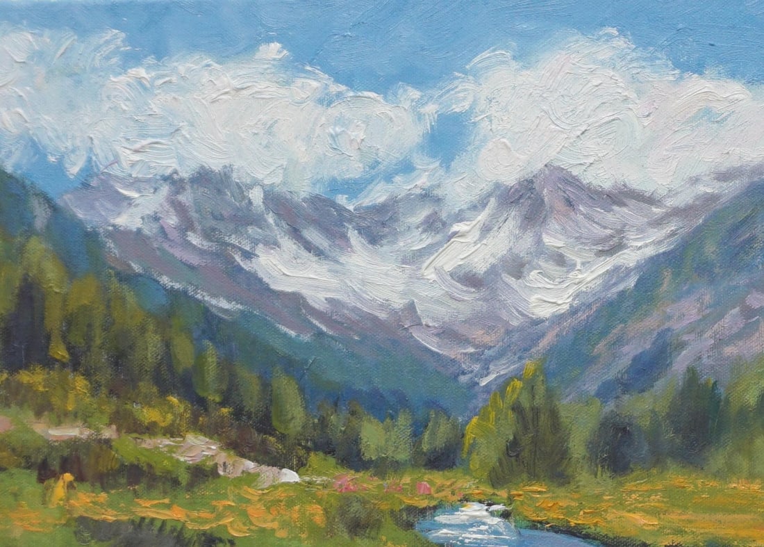 Original Oil Painting of Alps Mountain - 2