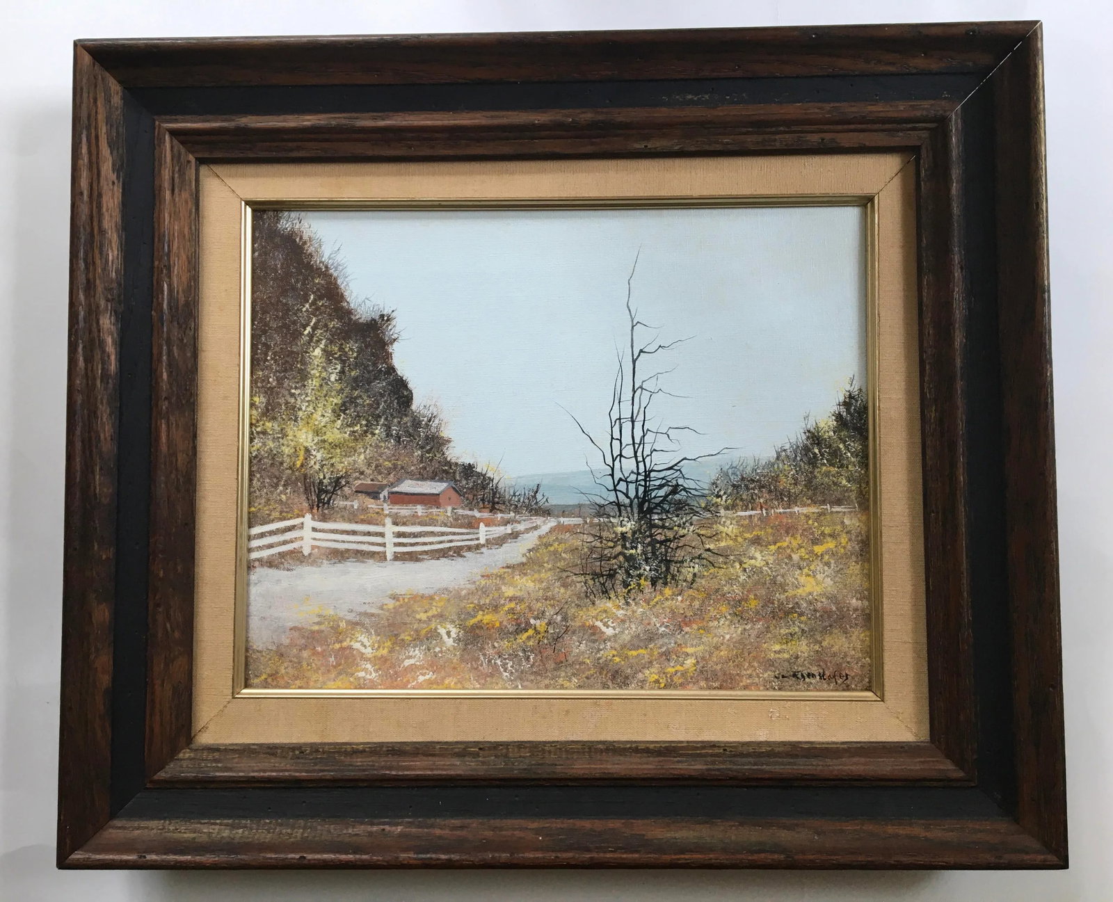 Late 20th Century " Mountainside Farm" Realist Rustic Landscape Oil Painting by John Lewis Egenstafe - 2