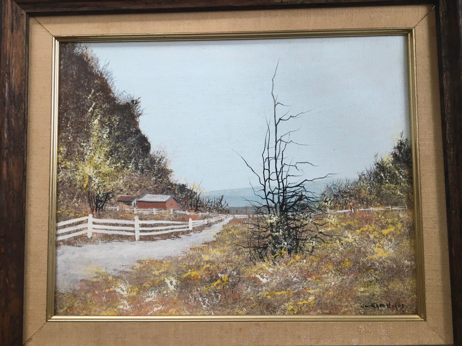 Late 20th Century " Mountainside Farm" Realist Rustic Landscape Oil Painting by John Lewis Egenstafe - 4