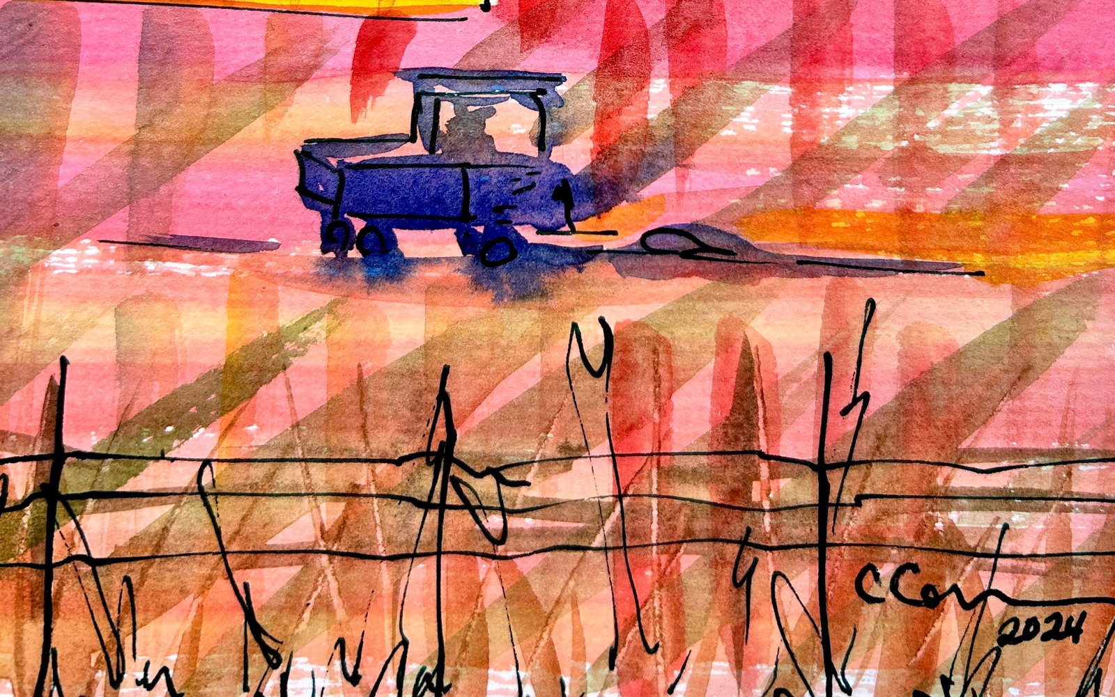 Original Watercolor Painting "Making Hot Pink Hay" - 3